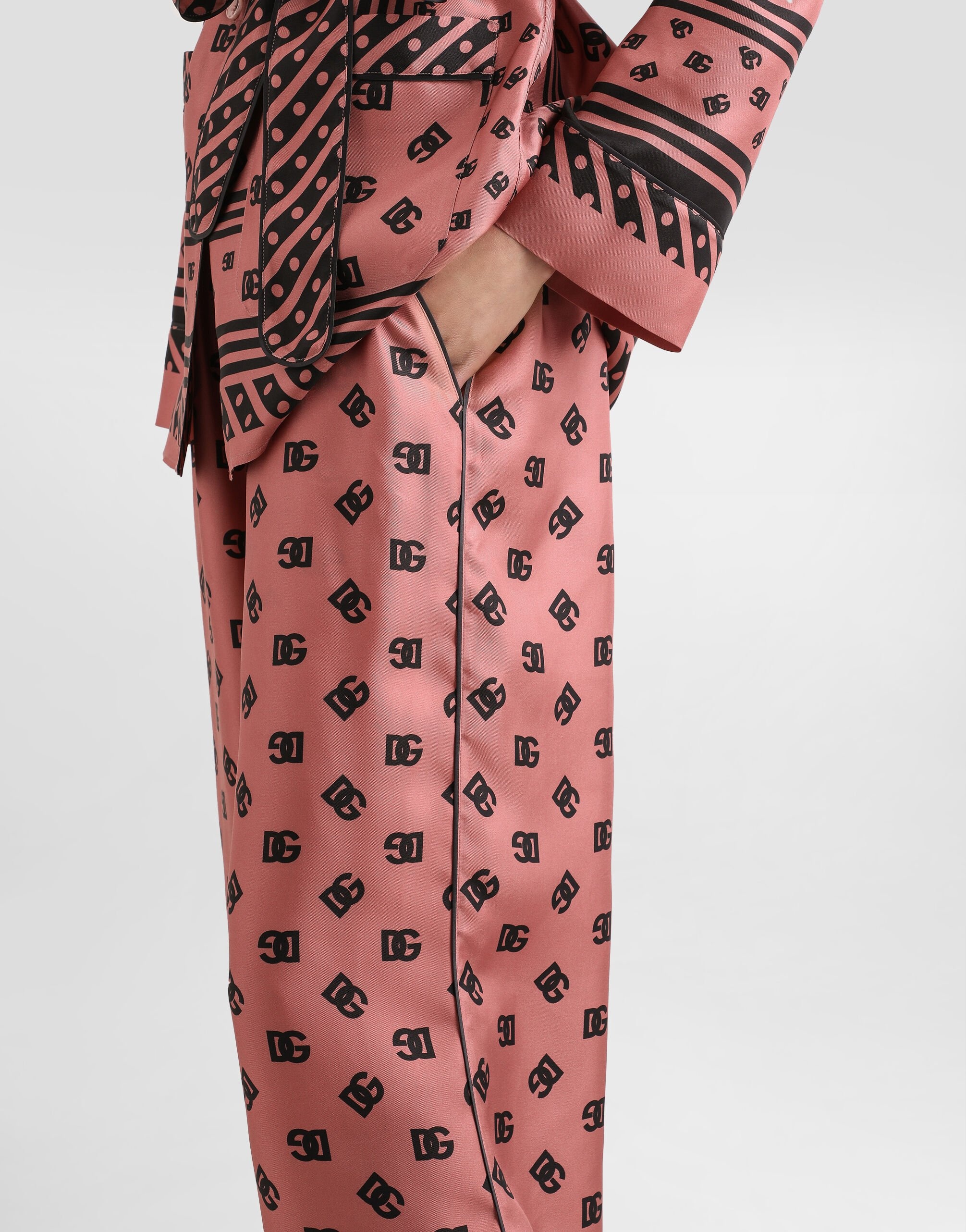 Silk satin jacquard pajama pants with all-over DG logo - 5