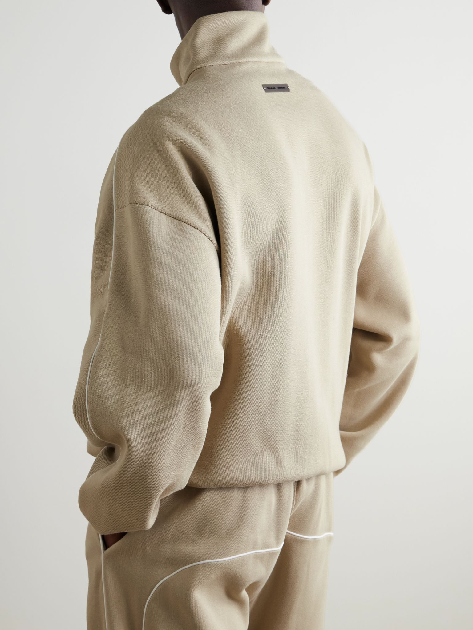 Oversized Logo-Appliquéd Cotton-Blend Jersey Zip-Up Sweatshirt Beige - 3