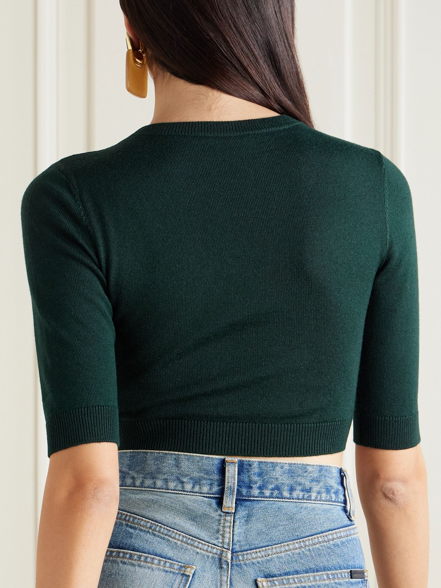 Cropped wool sweater Forest green - 3