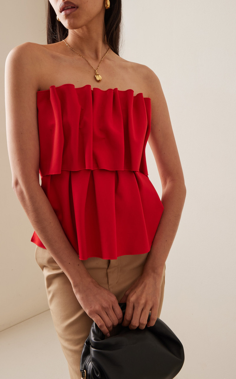 House of Dagmar Ruffled Stretch-Crepe Strapless Top red outlook