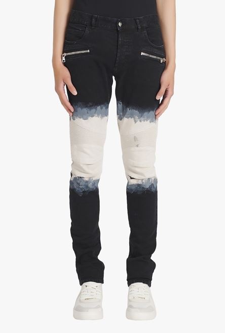 Slim cut black and white tie-dye ribbed cotton jeans - 5