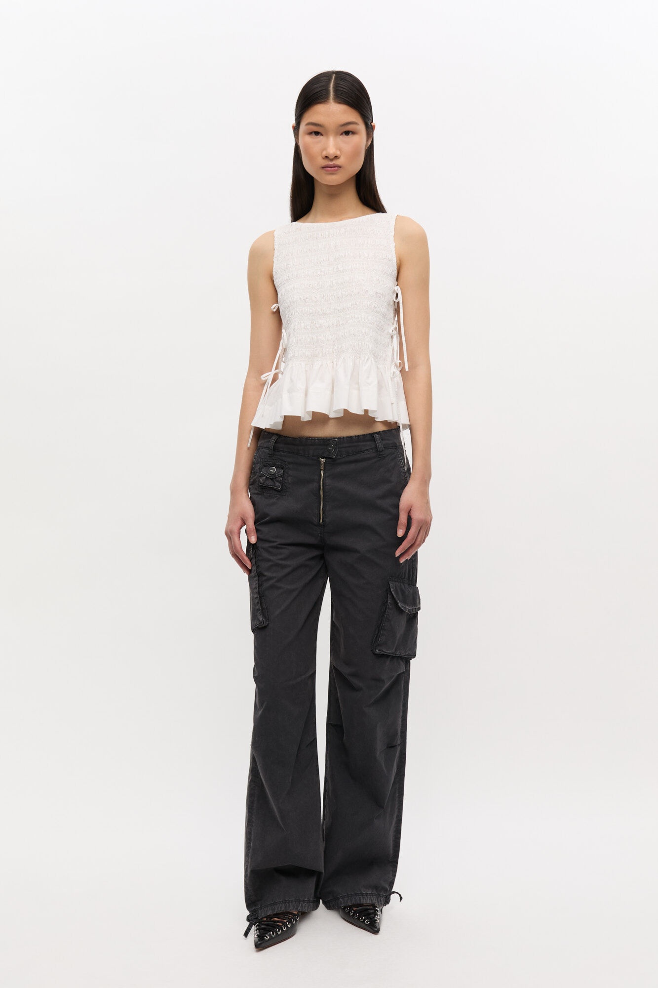 BLACK WASHED TWILL PANTS - 2