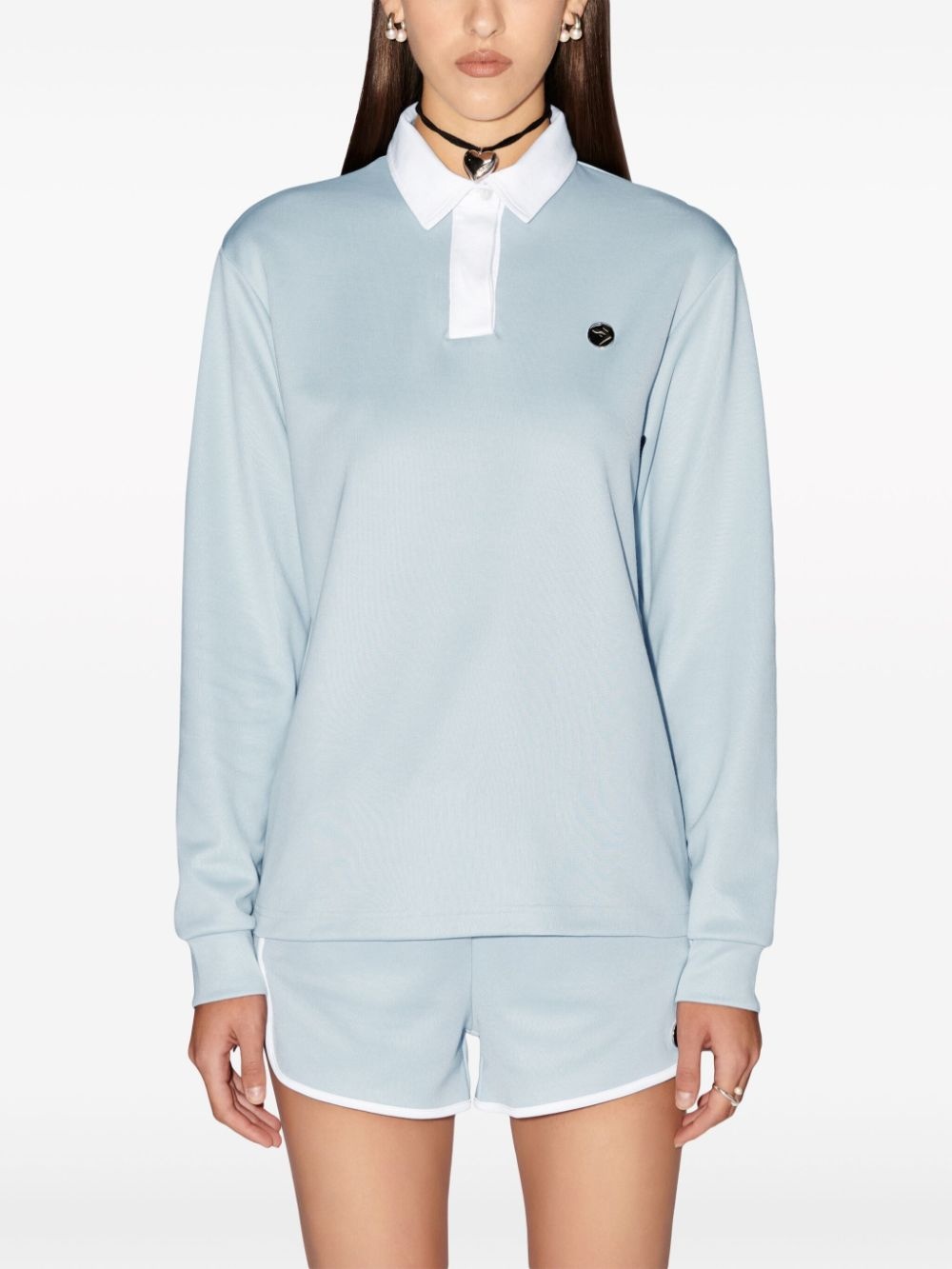 polo-collar logo-plaque sweatshirt - 3