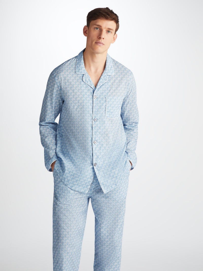Men's Modern Fit Pajamas Ledbury 72 Cotton Batiste Blue 5