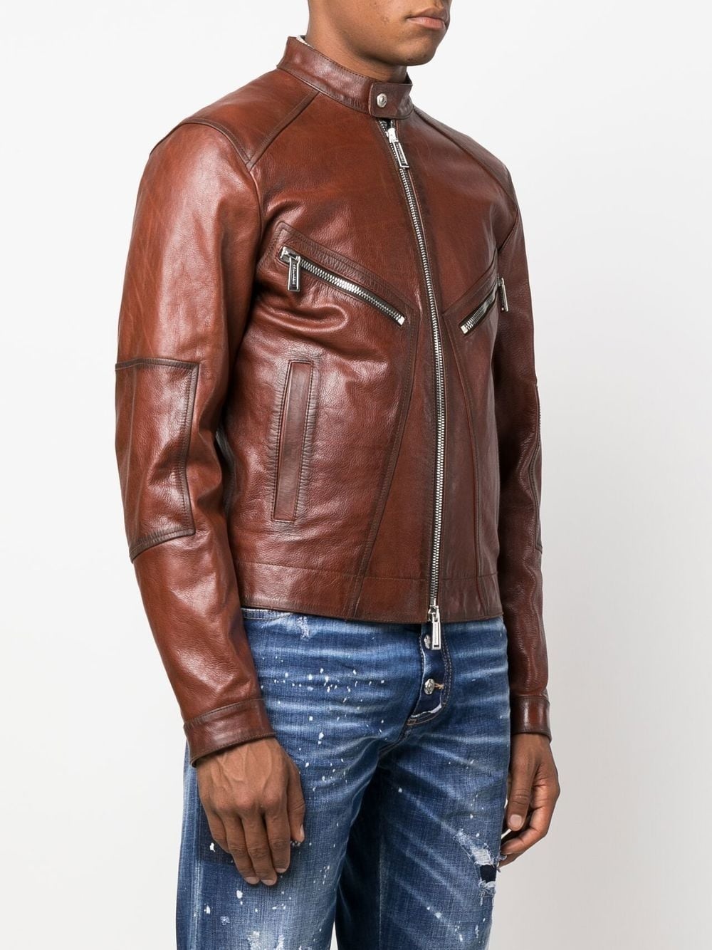 zip-up leather biker jacket - 3