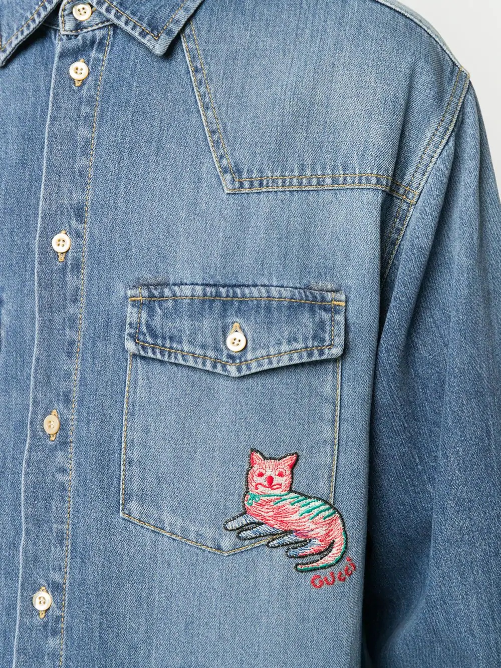 embroidered-logo denim shirt - 5