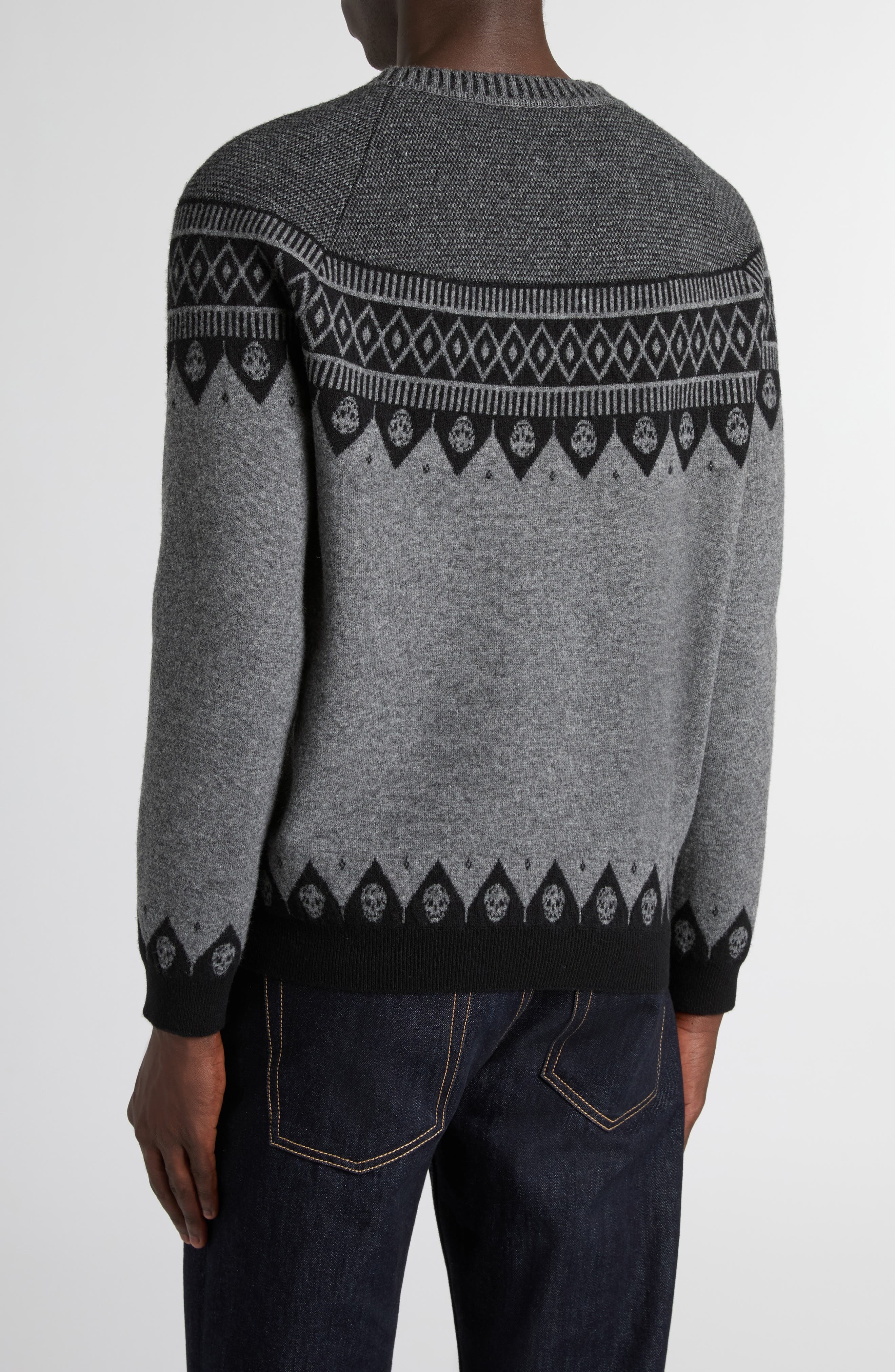 McQueen Skull Fair Isle Wool Crewneck Sweater in Greymel/Black at Nordstrom - 3