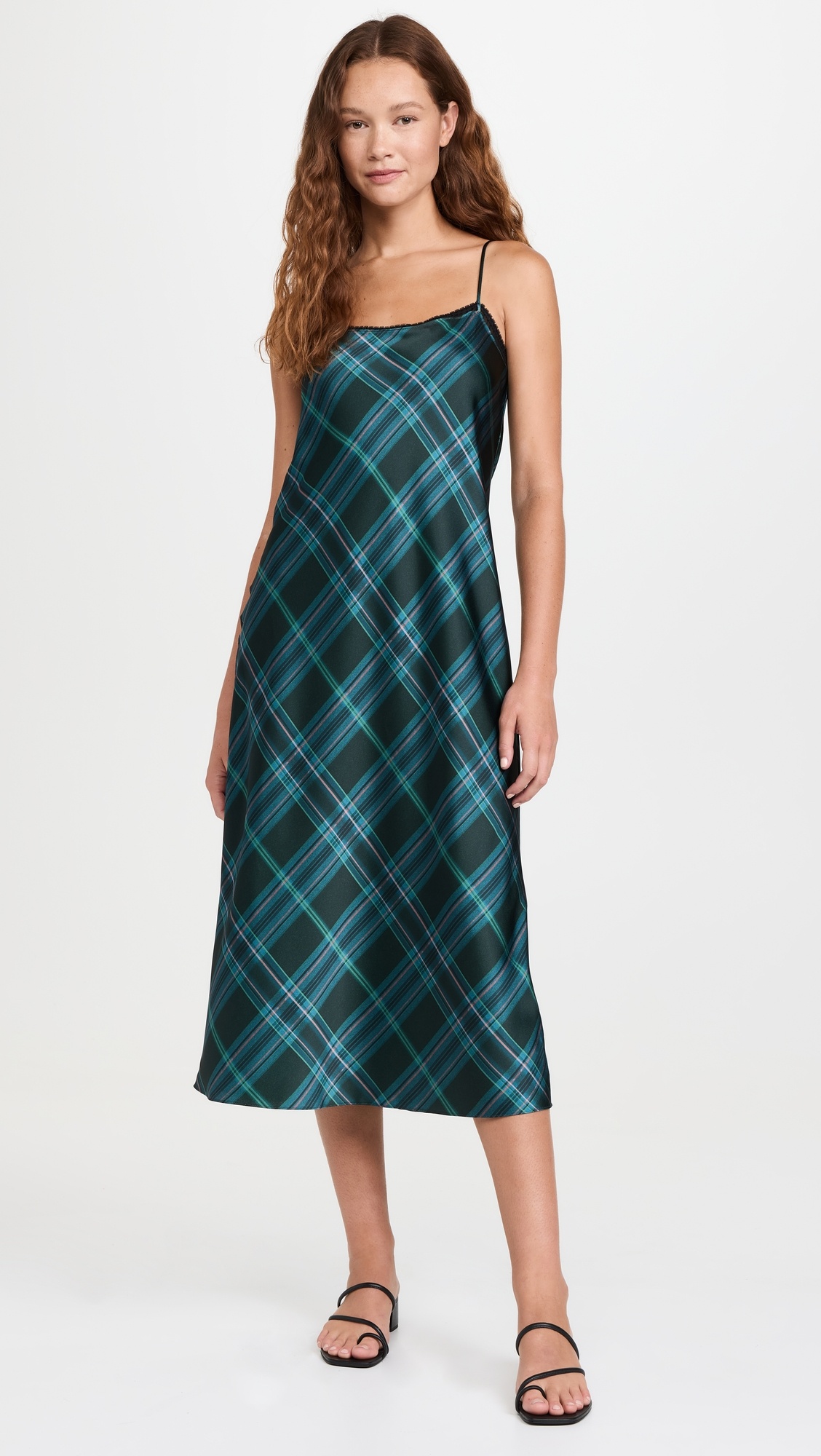 Plaid Lace Trim Slip Dress - 1