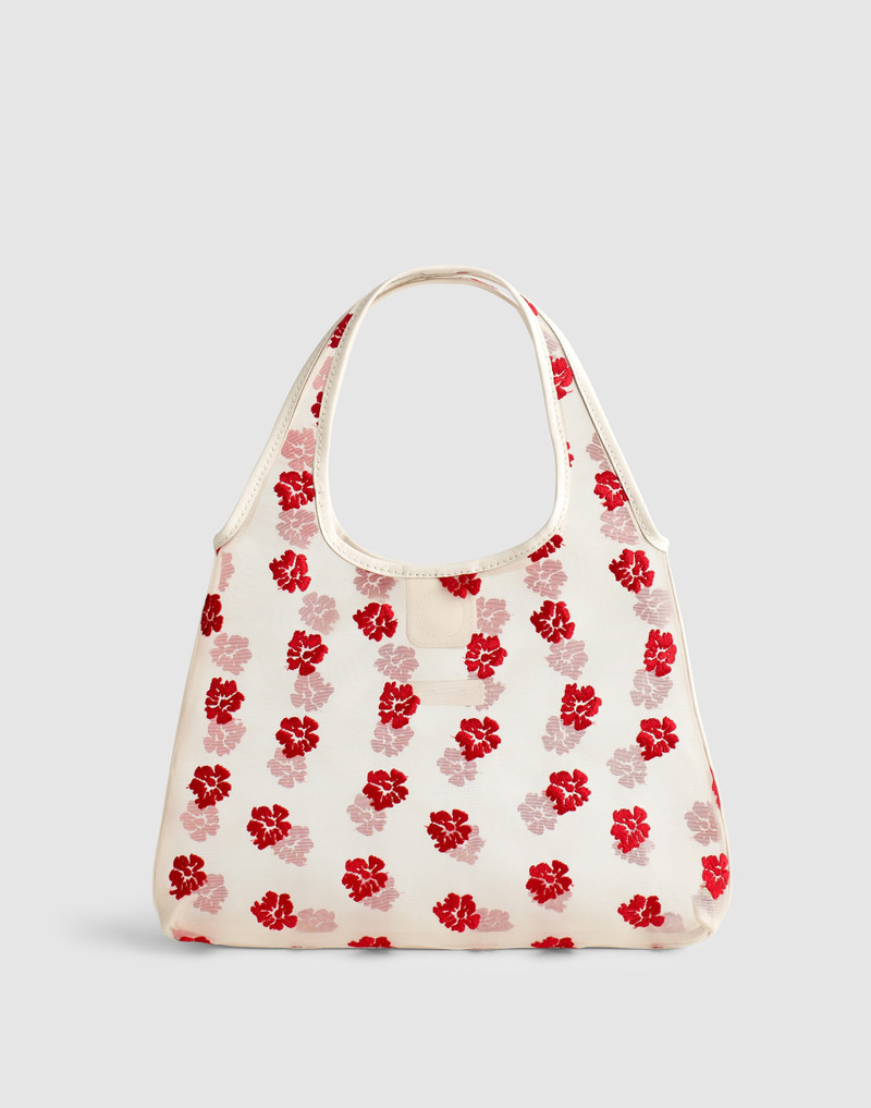Floral-Embroidered Mini Shopper Bag 1