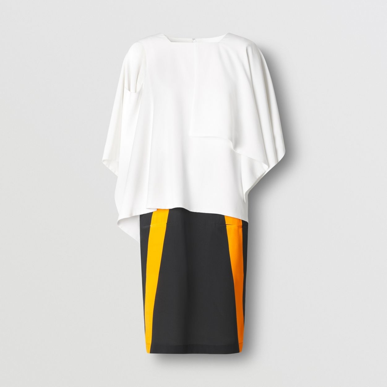 Cape Overlay Geometric Print Silk Dress - 1