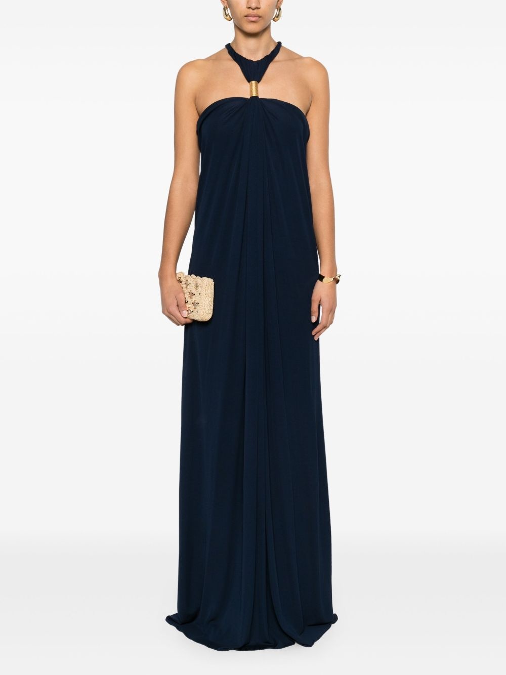 halterneck crepe evening gown - 2
