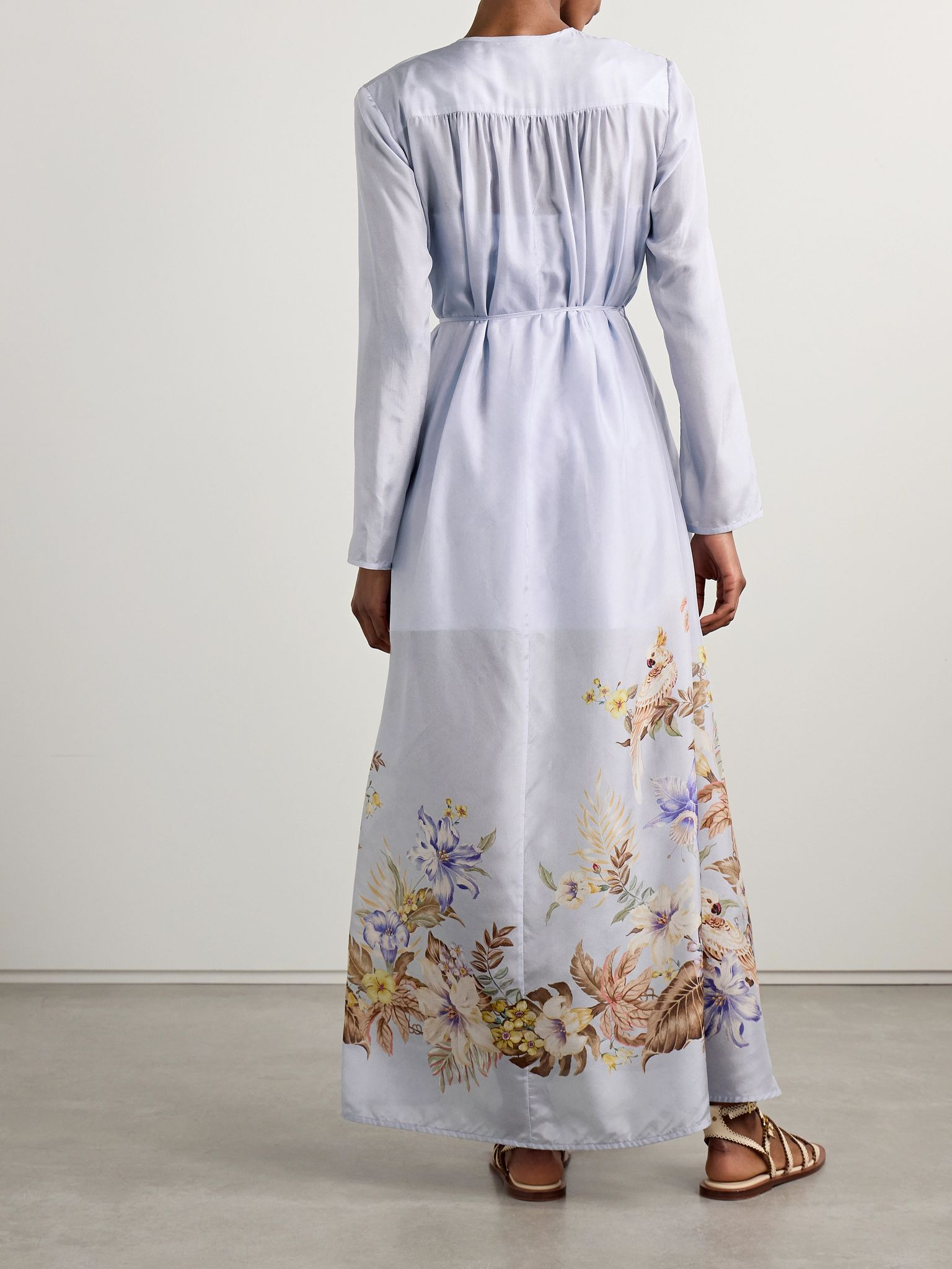 Coco belted printed silk-satin maxi dress Blue - 3