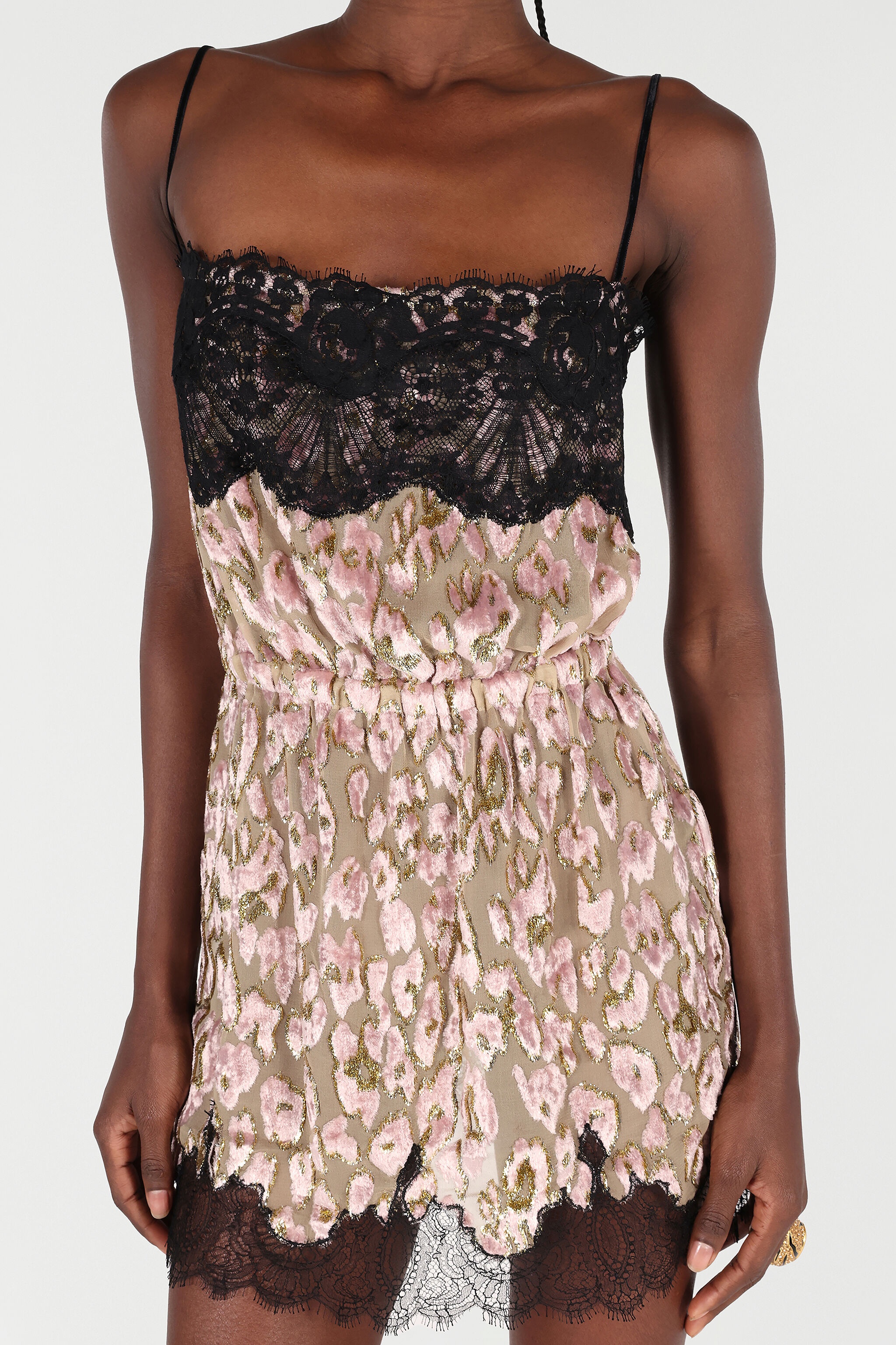 Silk Mini Dress with Lace Inserts - 7