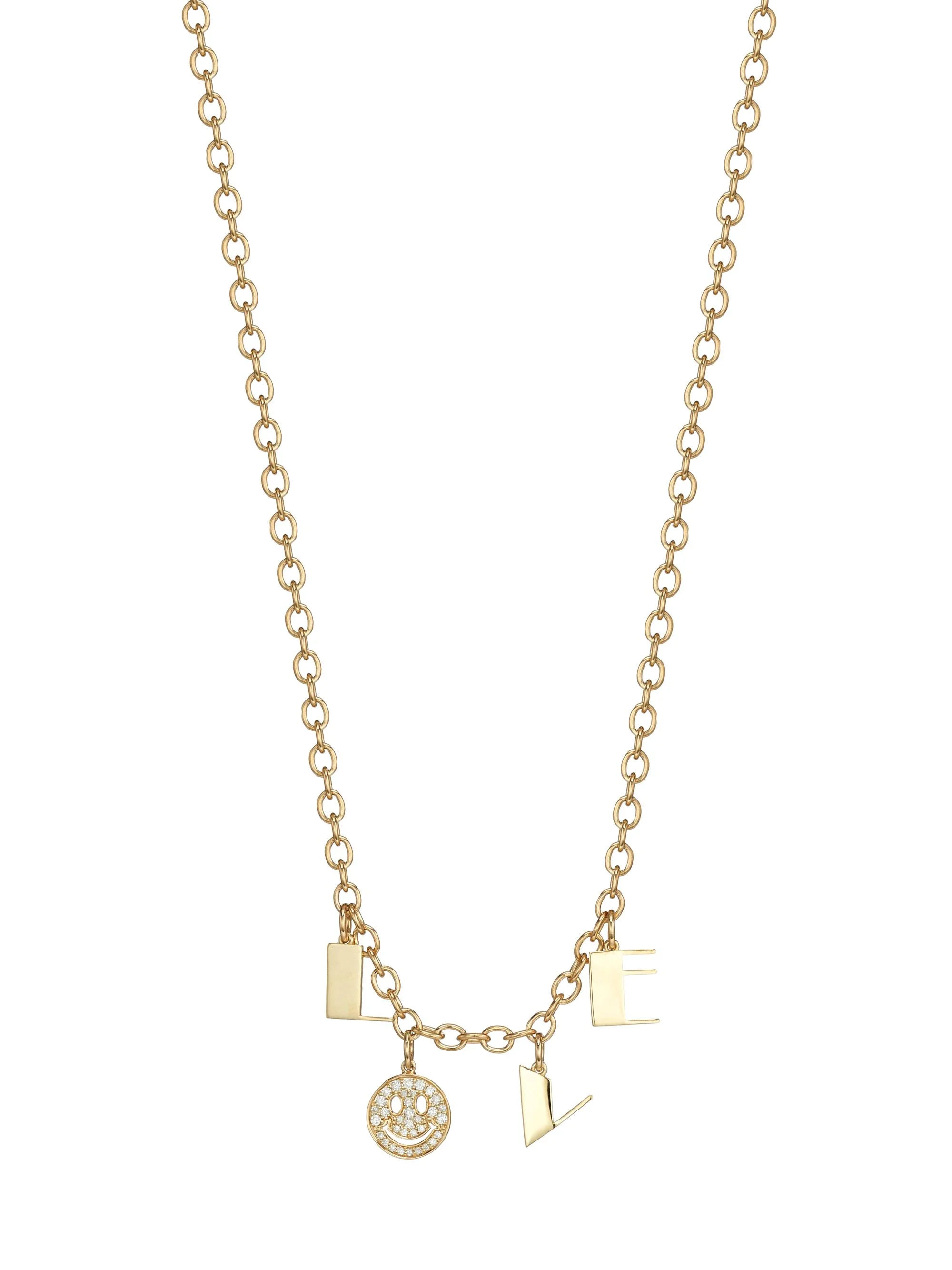 Women's Happy Love Pure 14K Yellow Gold & Diamond Charm Necklace - Gold - 1