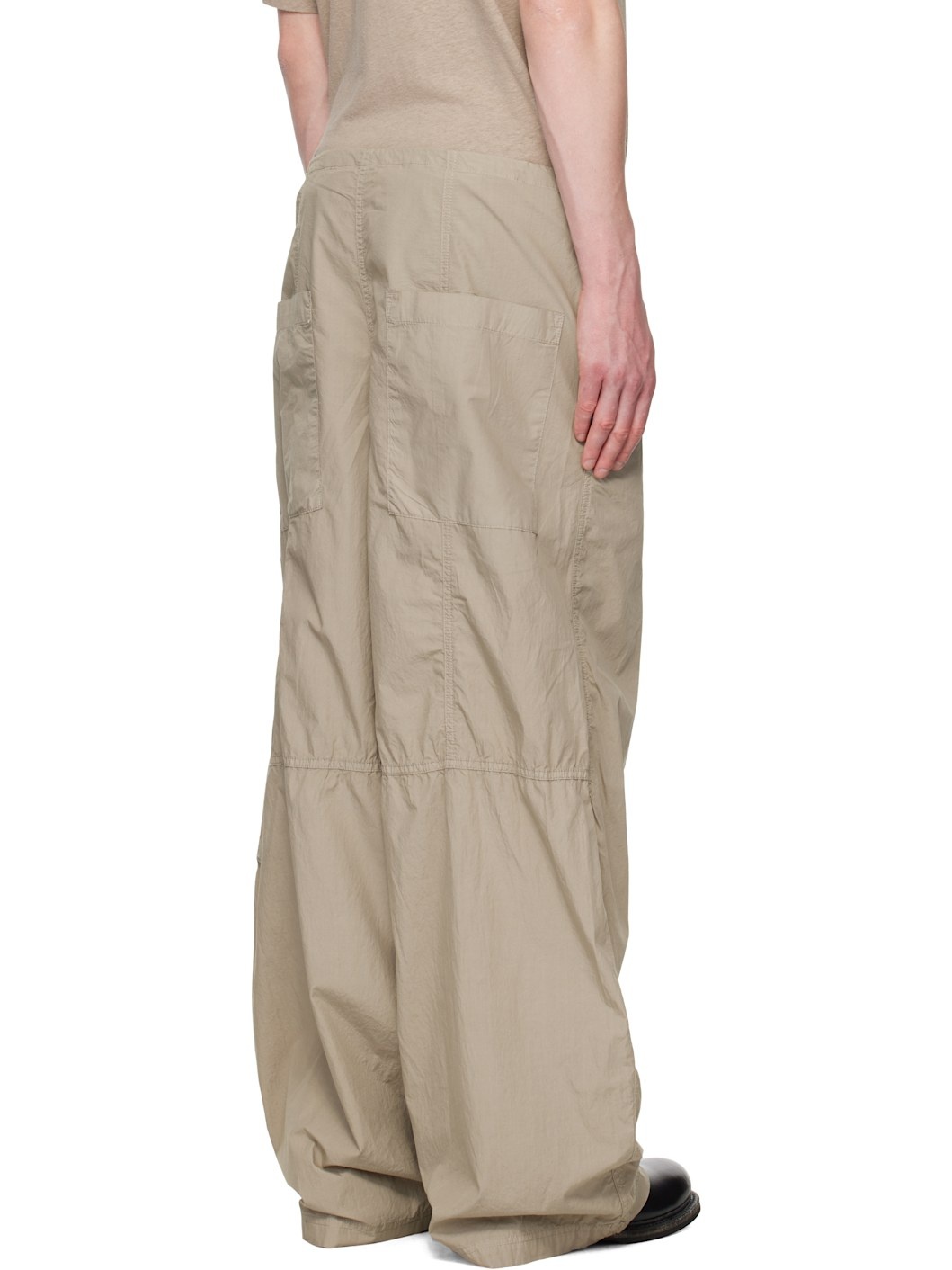 Beige Loose Drawstring Collapse Cargo Pants - 3