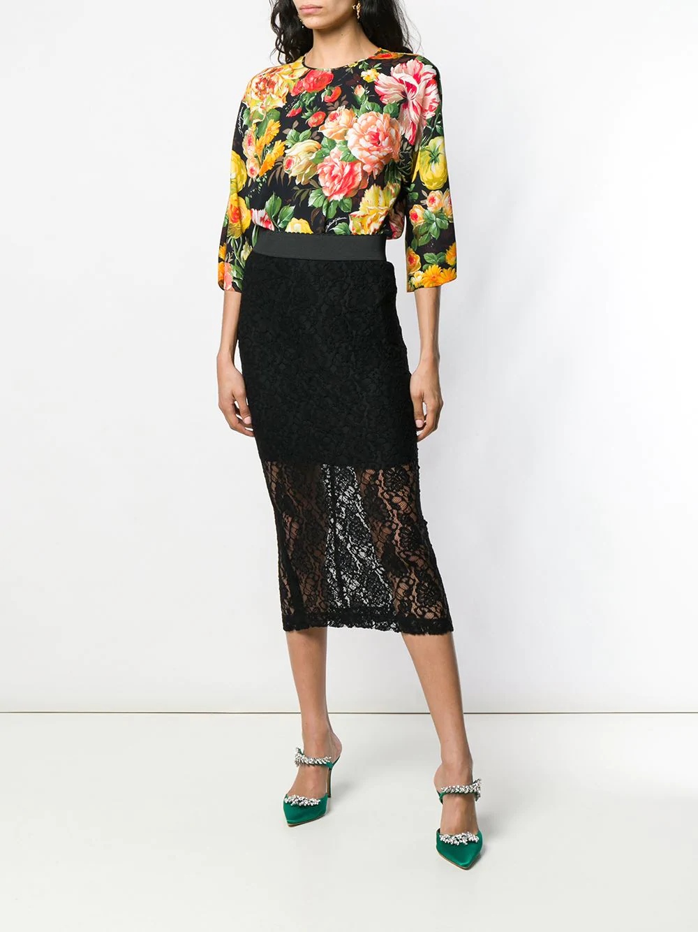 floral lace midi skirt - 2