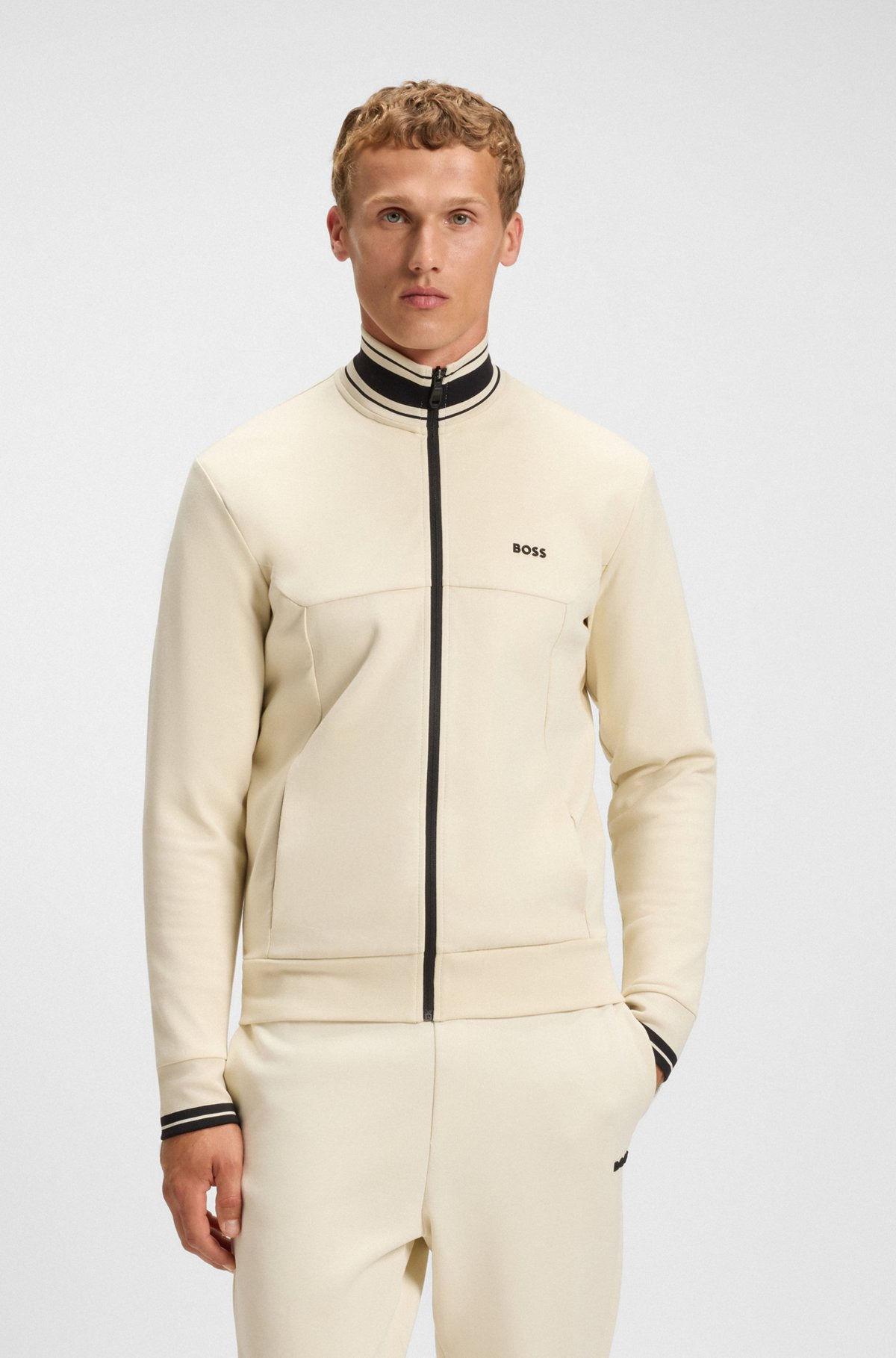 STRIPE-DETAIL ZIP-UP SWEATSHIRT IN A COTTON BLEND - 2