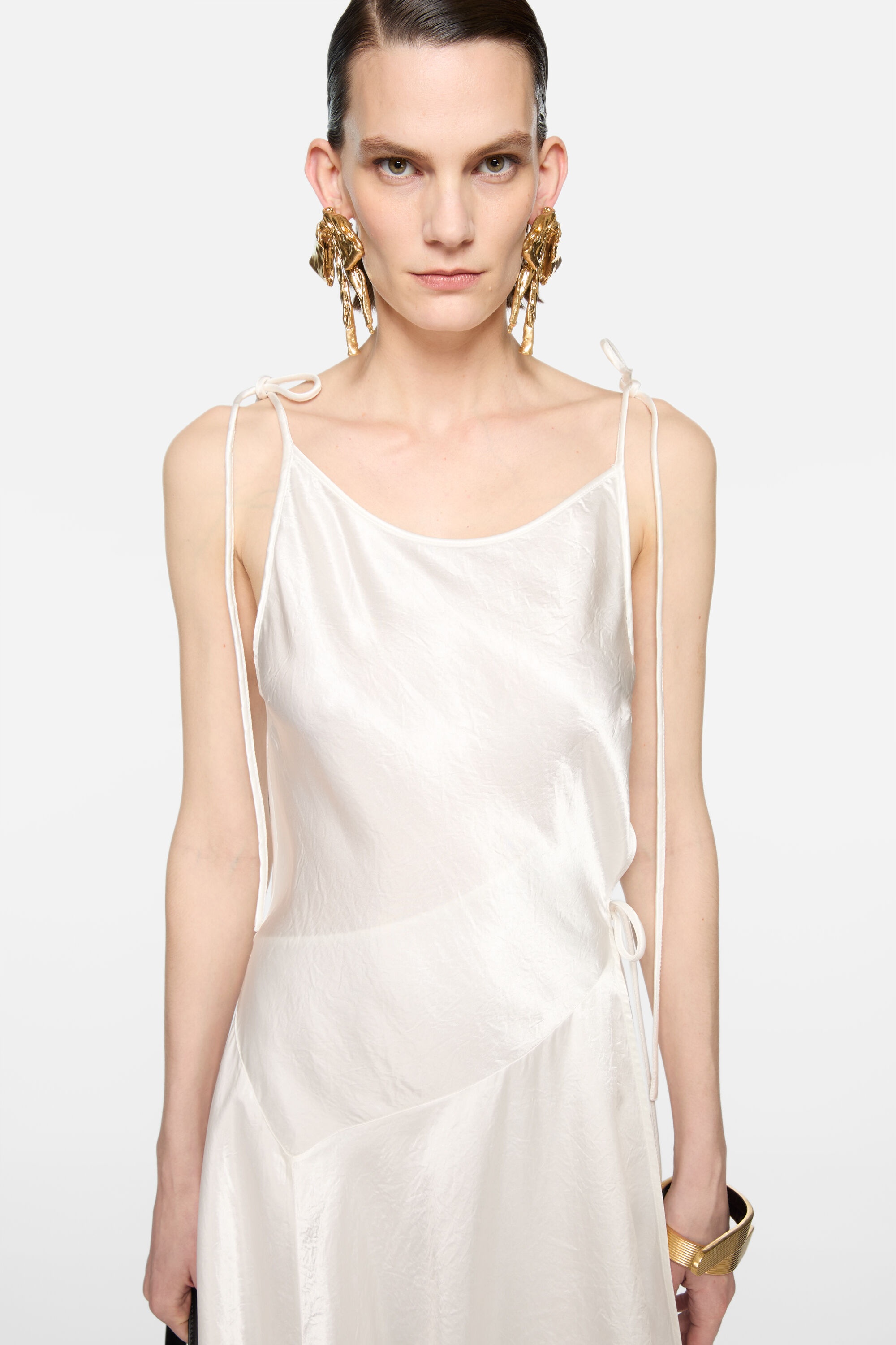 Satin lace dress - White - 4