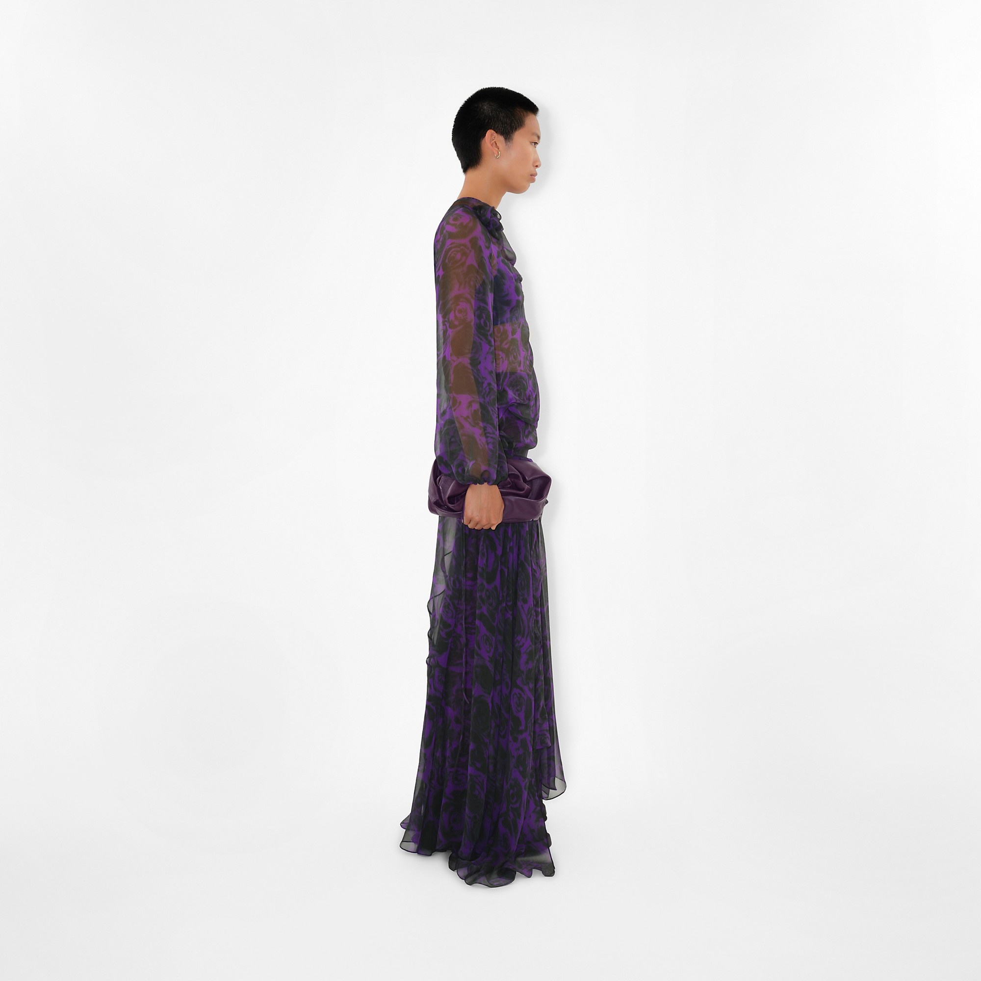 Rose Print Silk Dress - 3