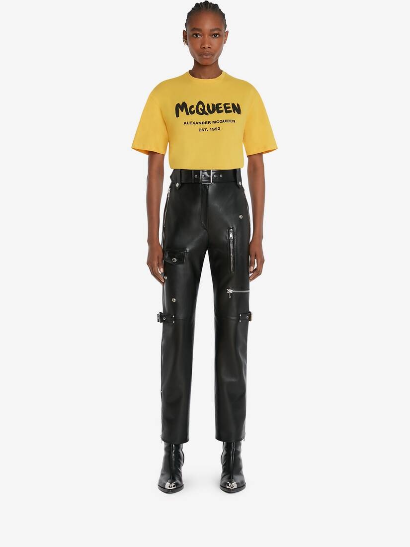 Women's McQueen Graffiti T-shirt in Pop Yellow/black - 2