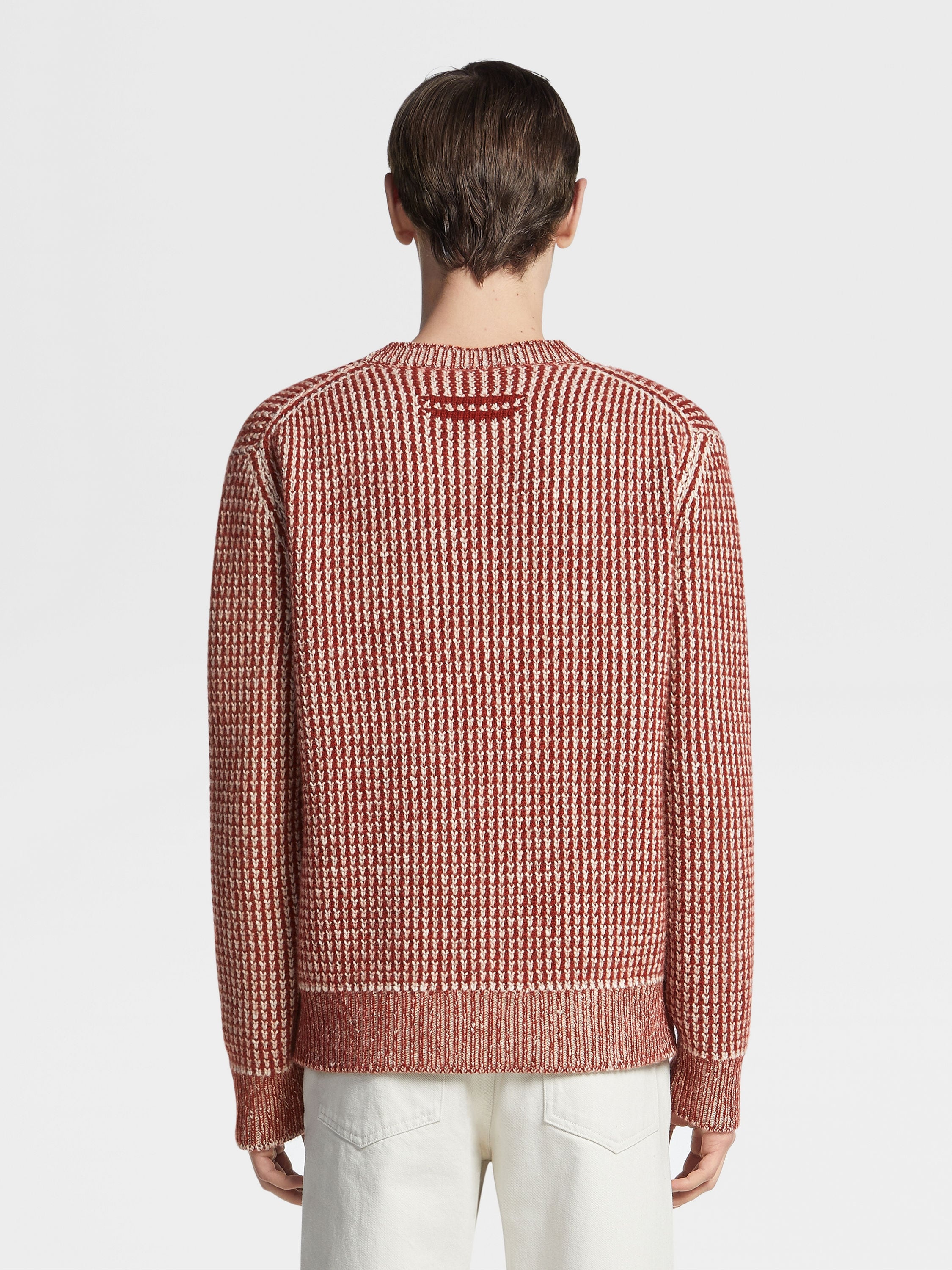 DARK RED AND LIGHT TAUPE OASI CASHMERE CREWNECK - 3