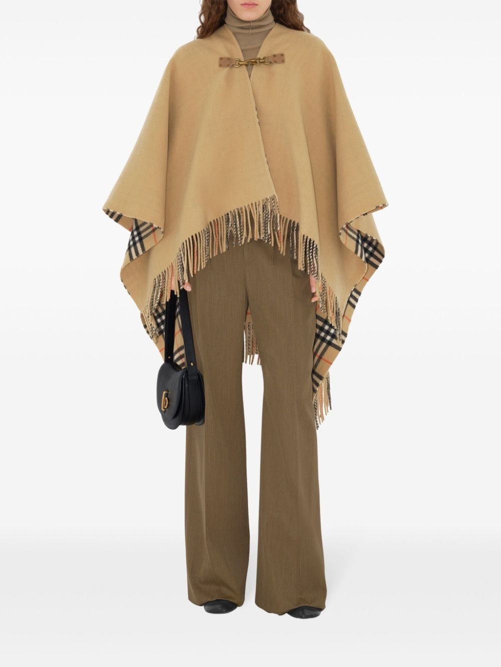 check-pattern wool cape - 2