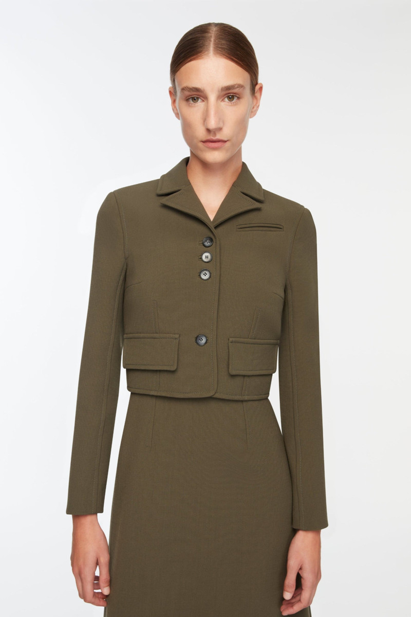 EMILIA WICKSTEAD Chapel Jacket in Military Green Birdseye Suiting outlook