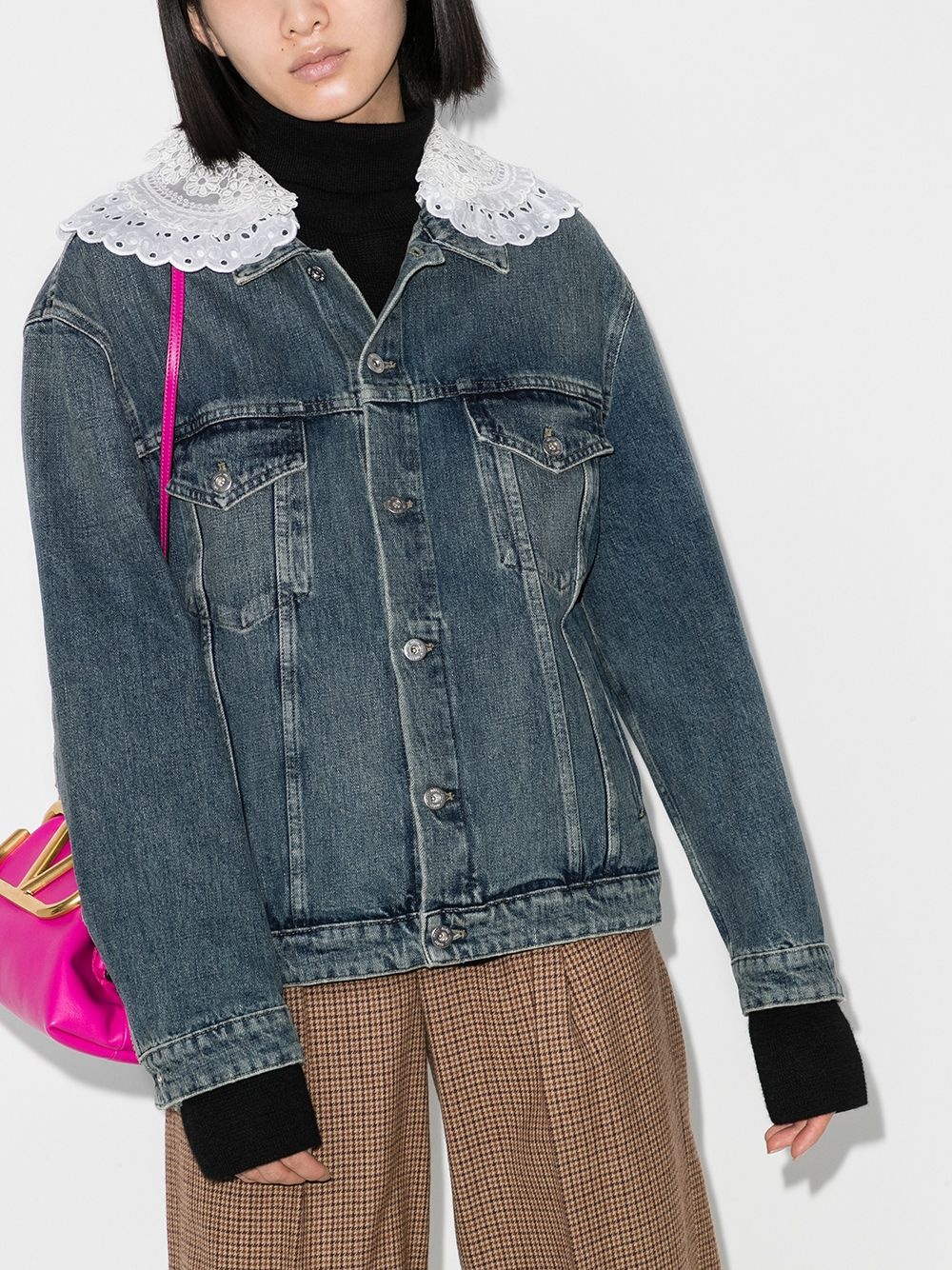 lace-trim denim jacket - 2