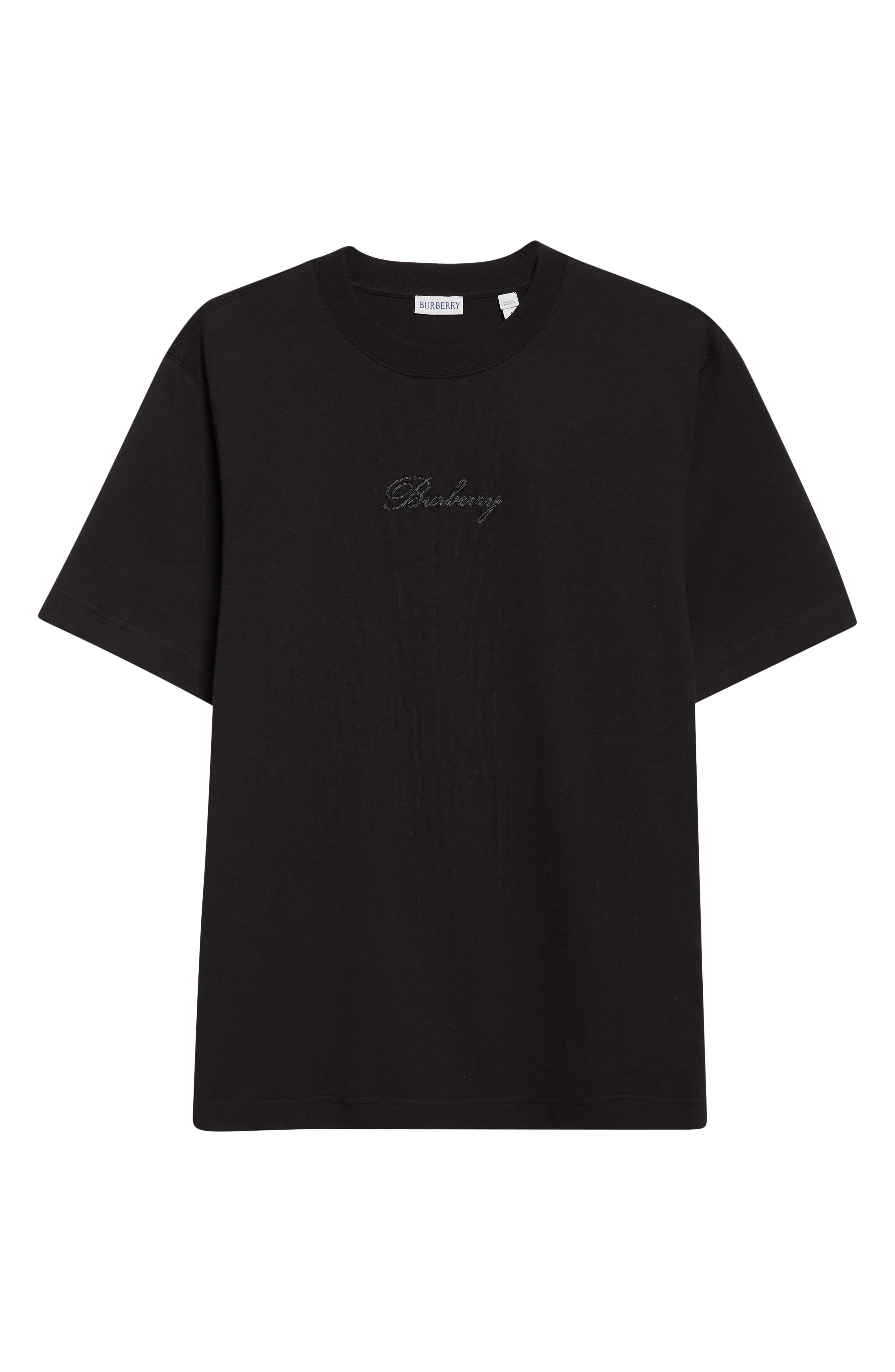 burberry Check Cursive Logo Relaxed Fit Cotton T-Shirt in Black at Nordstrom - 1