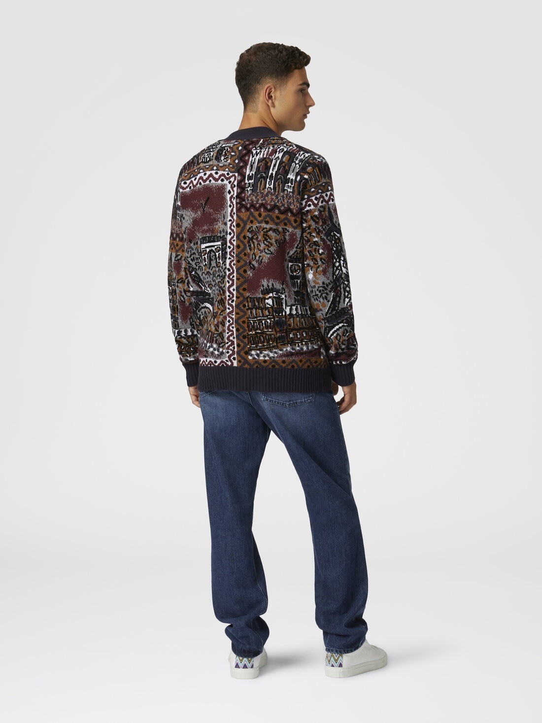 Jacquard wool-blend cardigan with postcard motif - 3