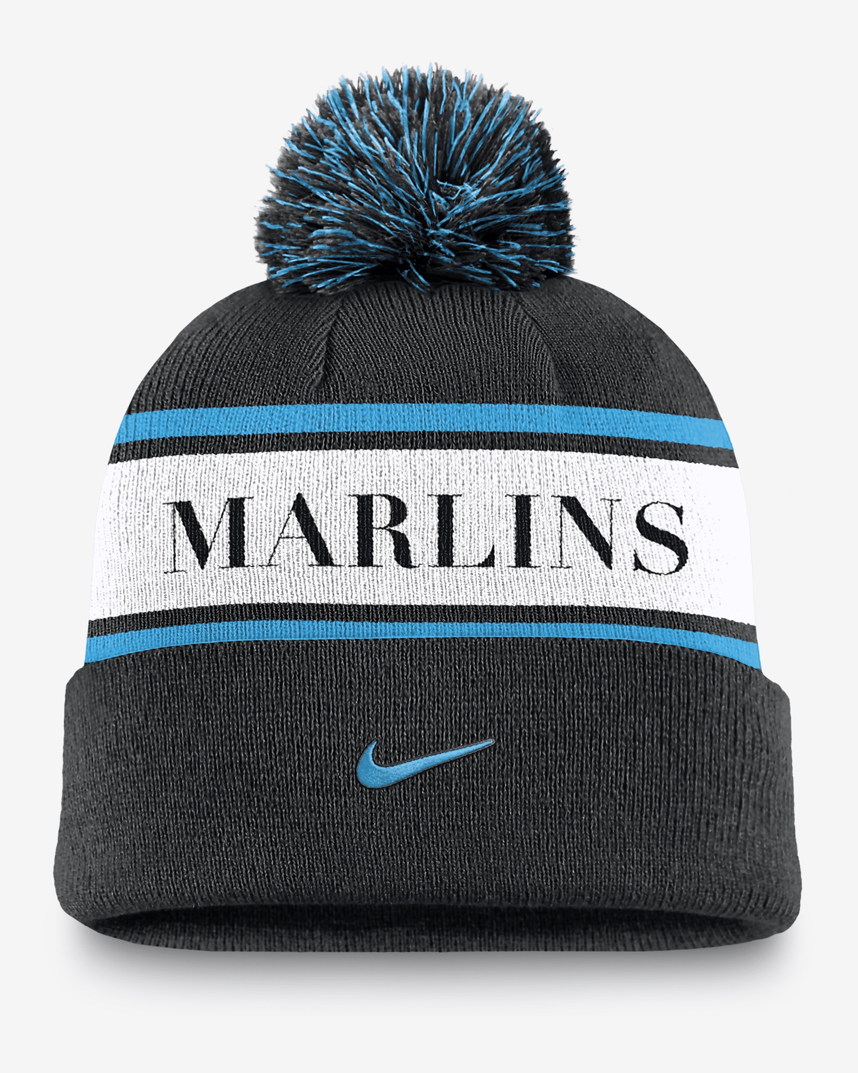 Miami Marlins Team Stripe Peak Men's Nike MLB Cuffed Pom Beanie - 2