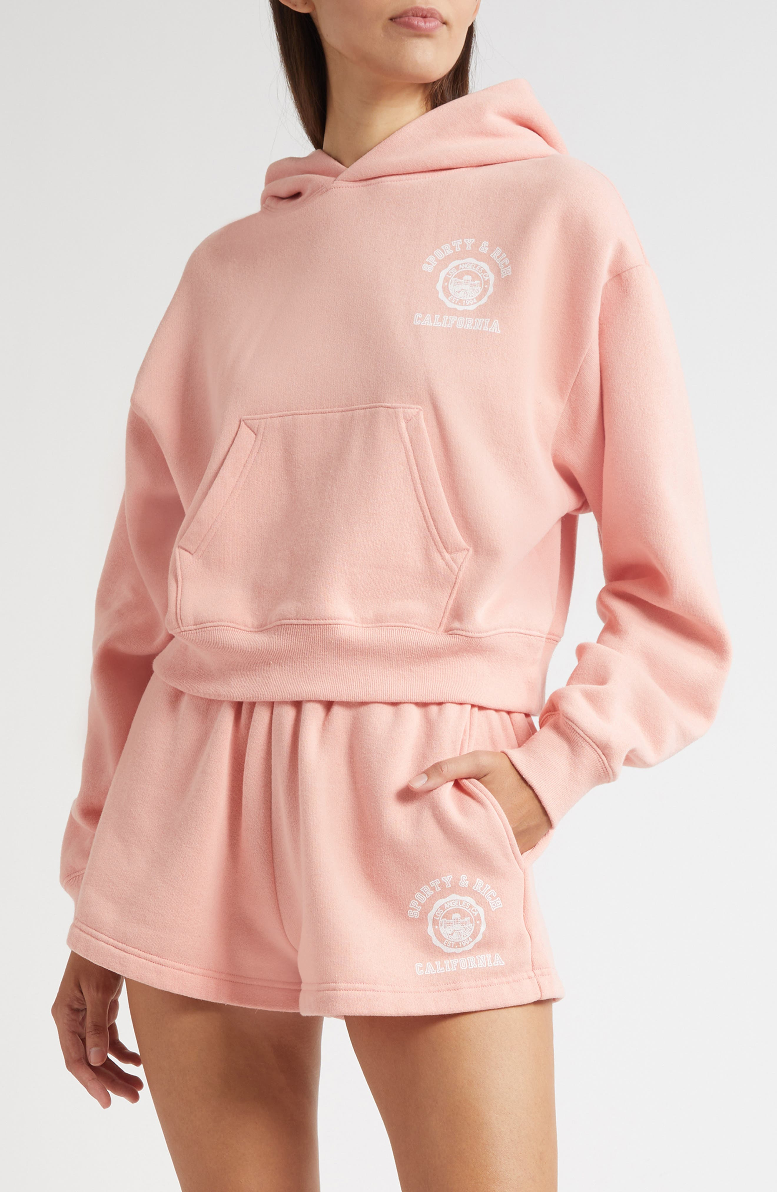 Sporty & Rich California Emblem Cotton Hoodie in Carnation at Nordstrom - 1