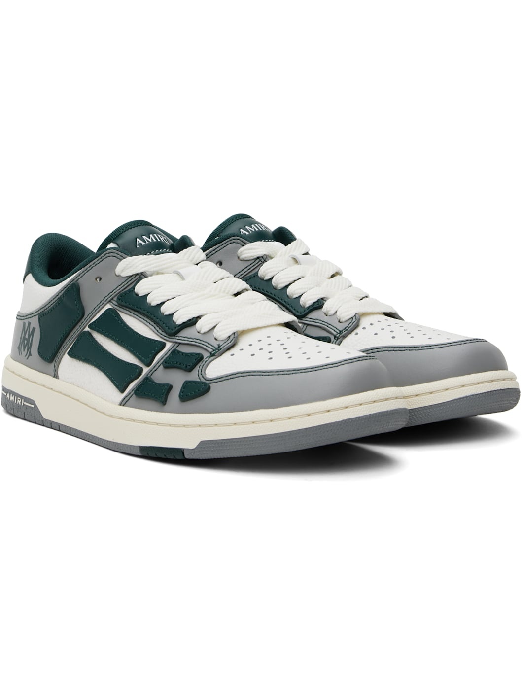 Gray & Green Varsity Skel Top Low Sneakers - 4