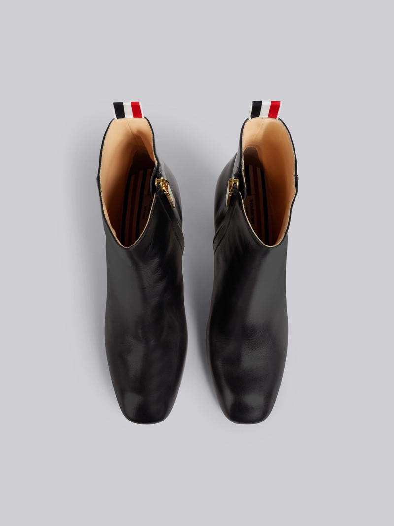 Black Classic Calfskin Tricolor Chain Slim Block Heel Zip Ankle Boot 4