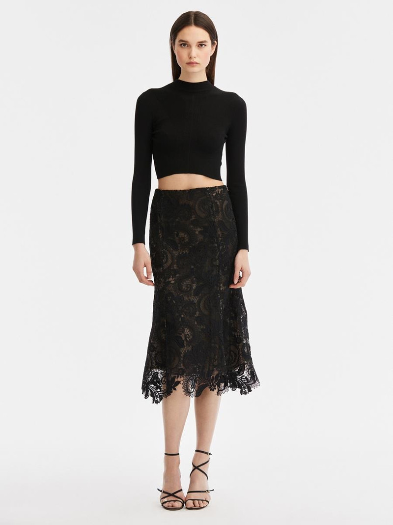 CORDED SCROLL GUIPURE LACE FLARE SKIRT 1
