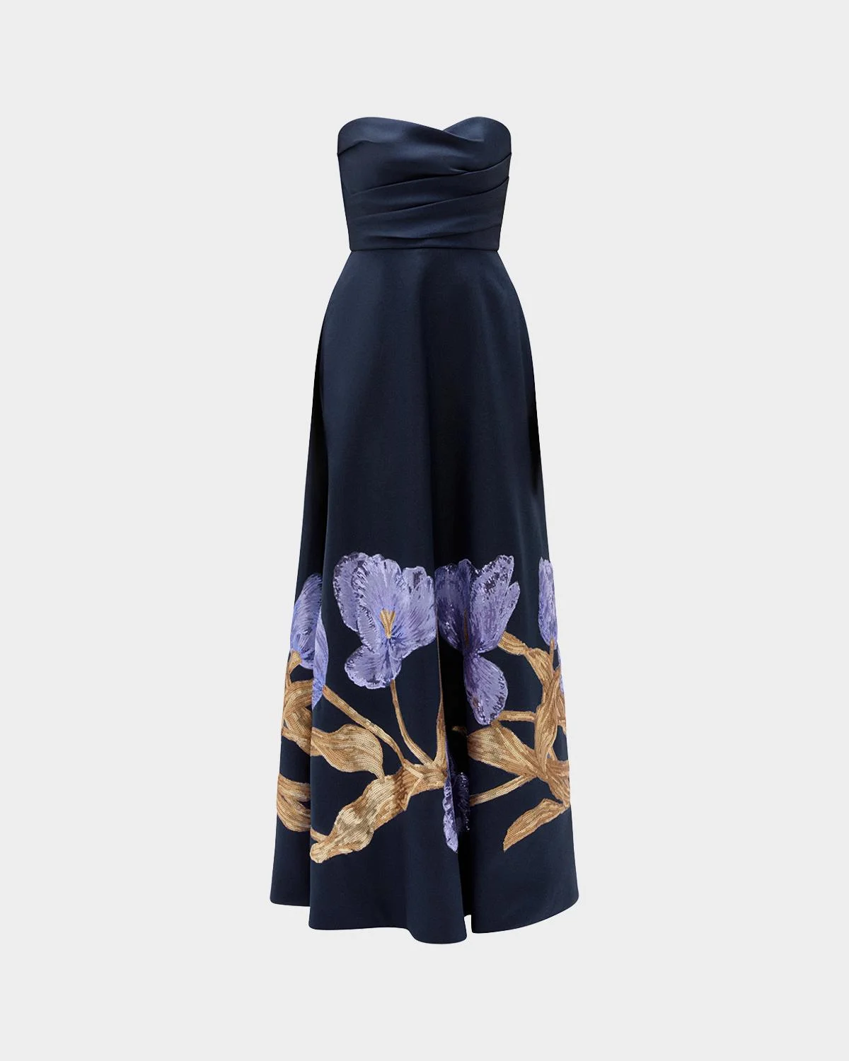 Strapless Floral Trim Long Gown - 1