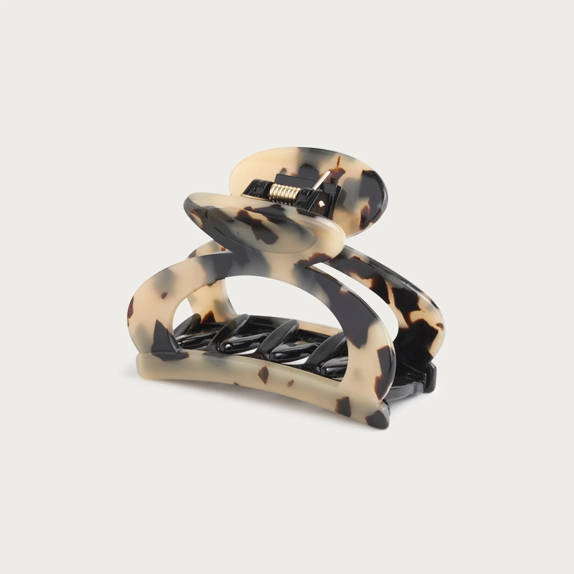 Rounded open-sided hair clip in Italian tortoise - 1