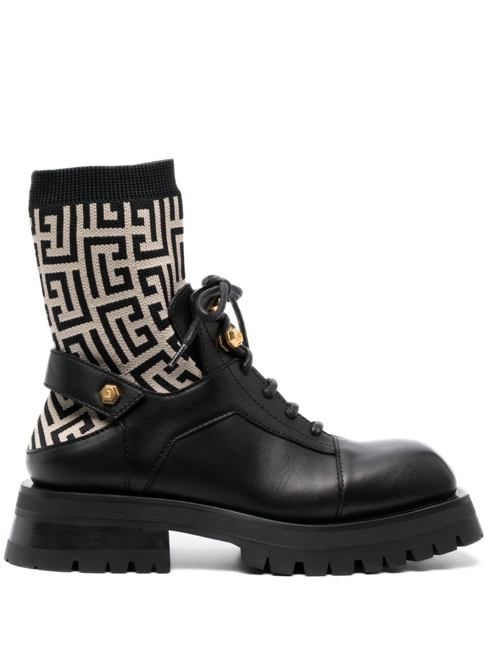 PB-monogram sock-ankle leather boots - 1