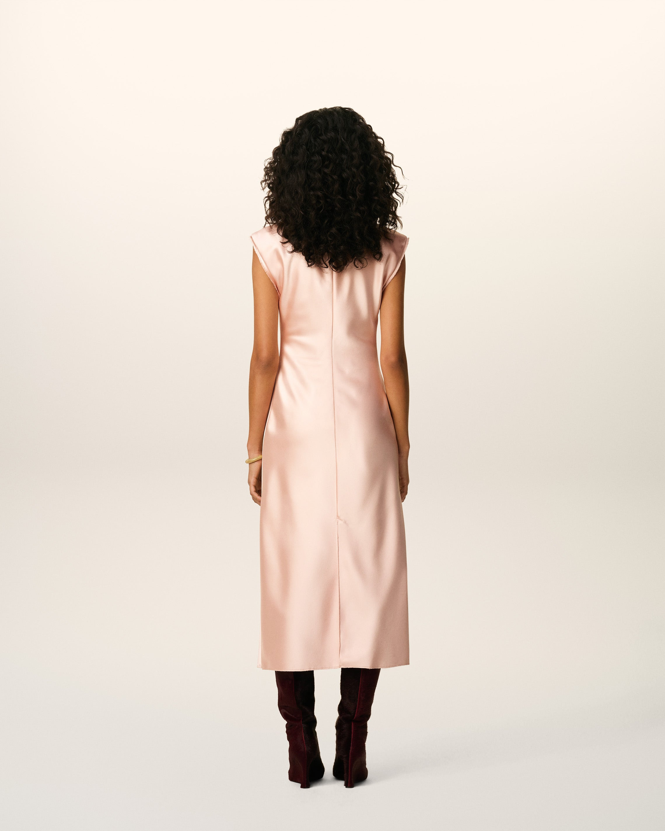 PINK LONG  RAW EDGE DETAILS DRESS - 5