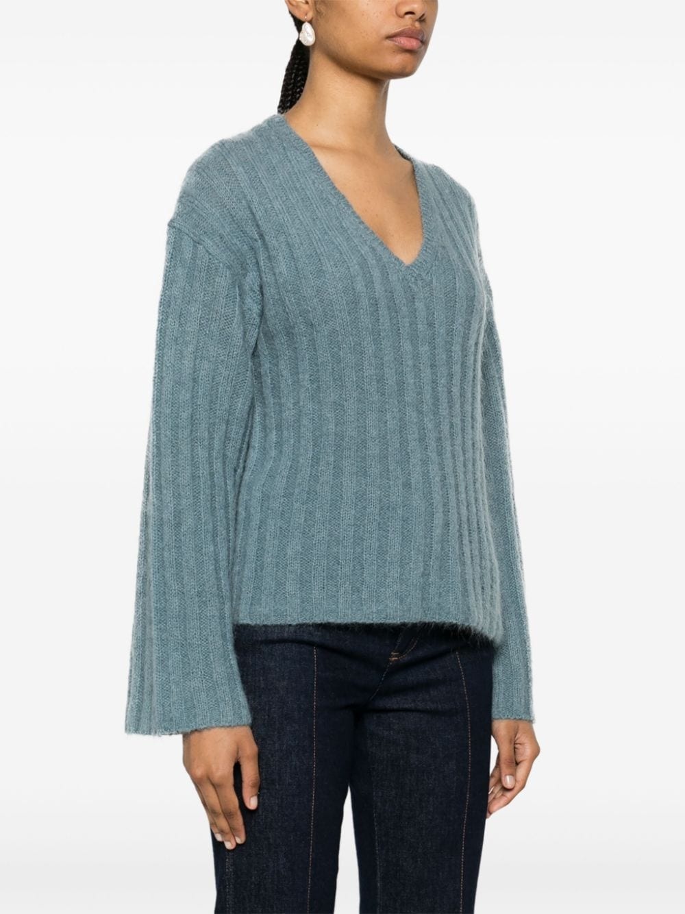 v-neck chunky-ribbed jumper - 3