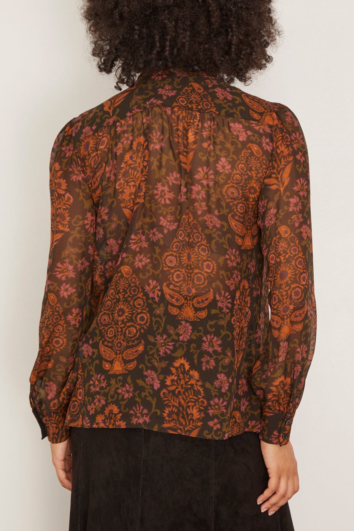 Paisley Tie Neck Top in Brown - 4