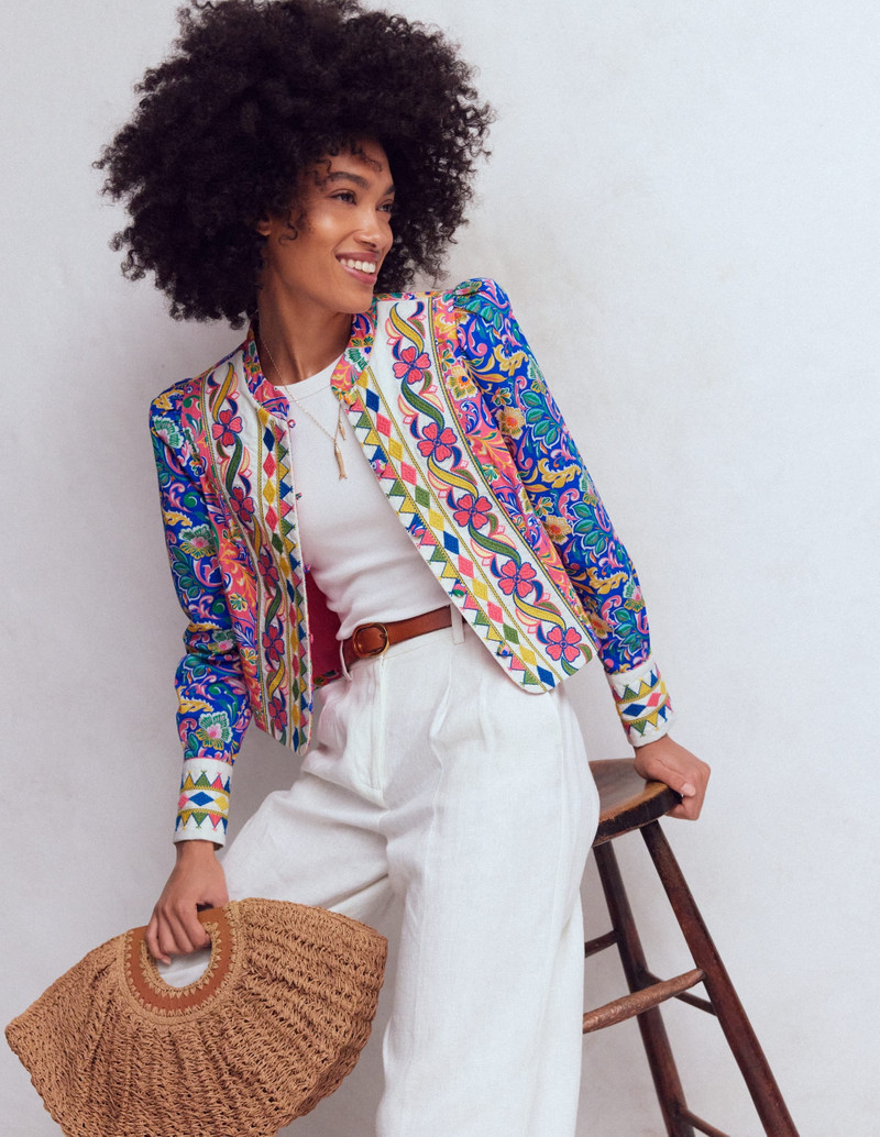 Printed Trim Jacket-Multi, Enchanting Bouquet 3