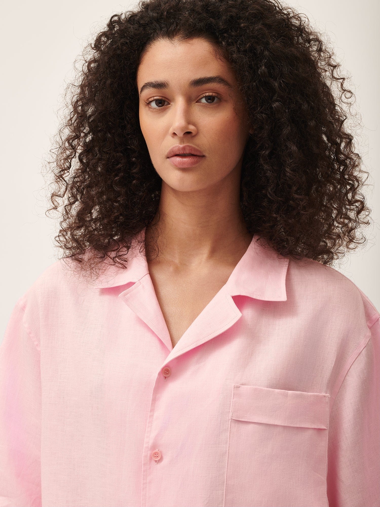 Womens DNA Aloe Linen Camp Collar Shirt - Magnolia Pink - 4