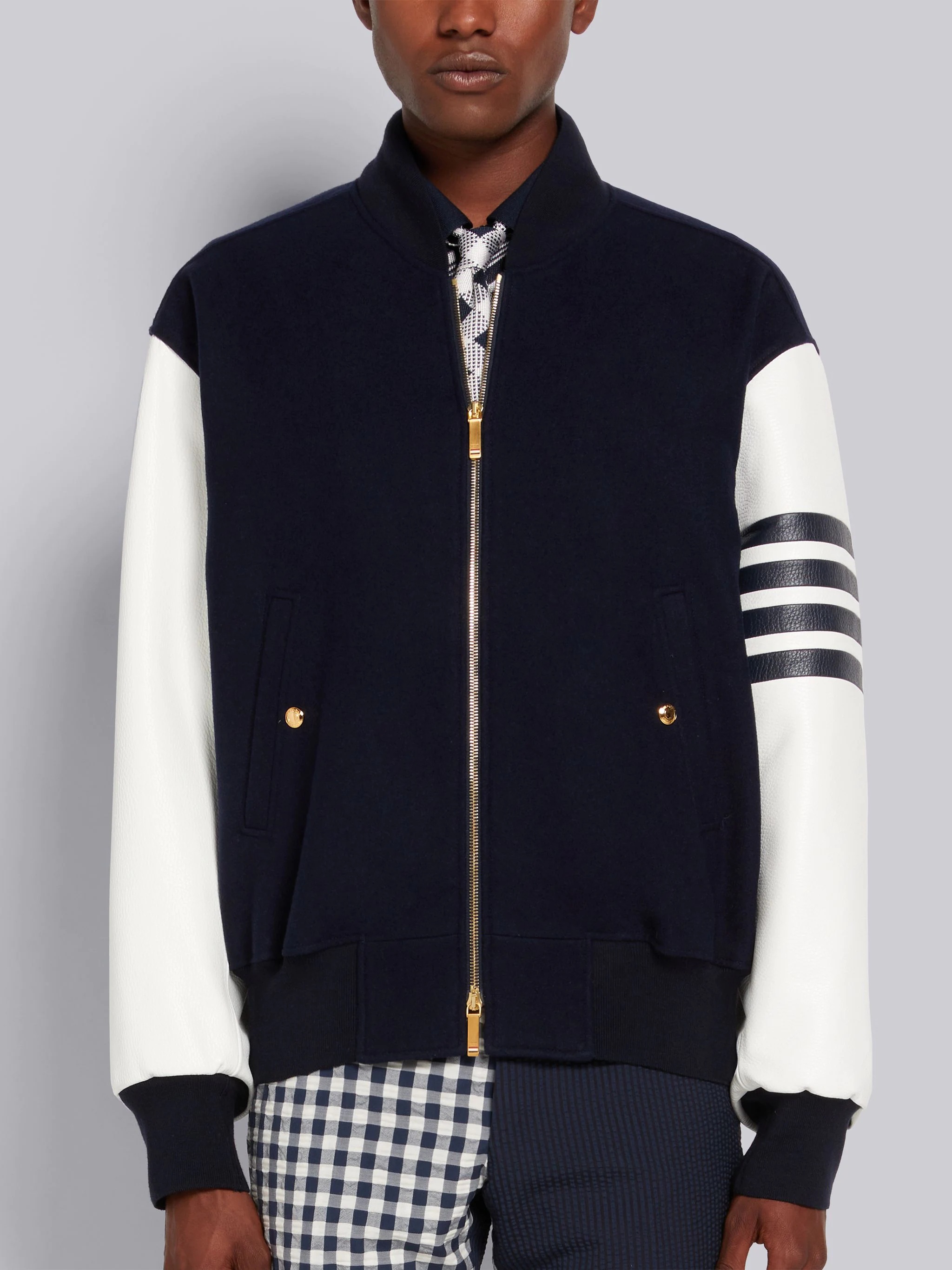 Navy Melton Wool 4-Bar Oversized Blouson Jacket - 1