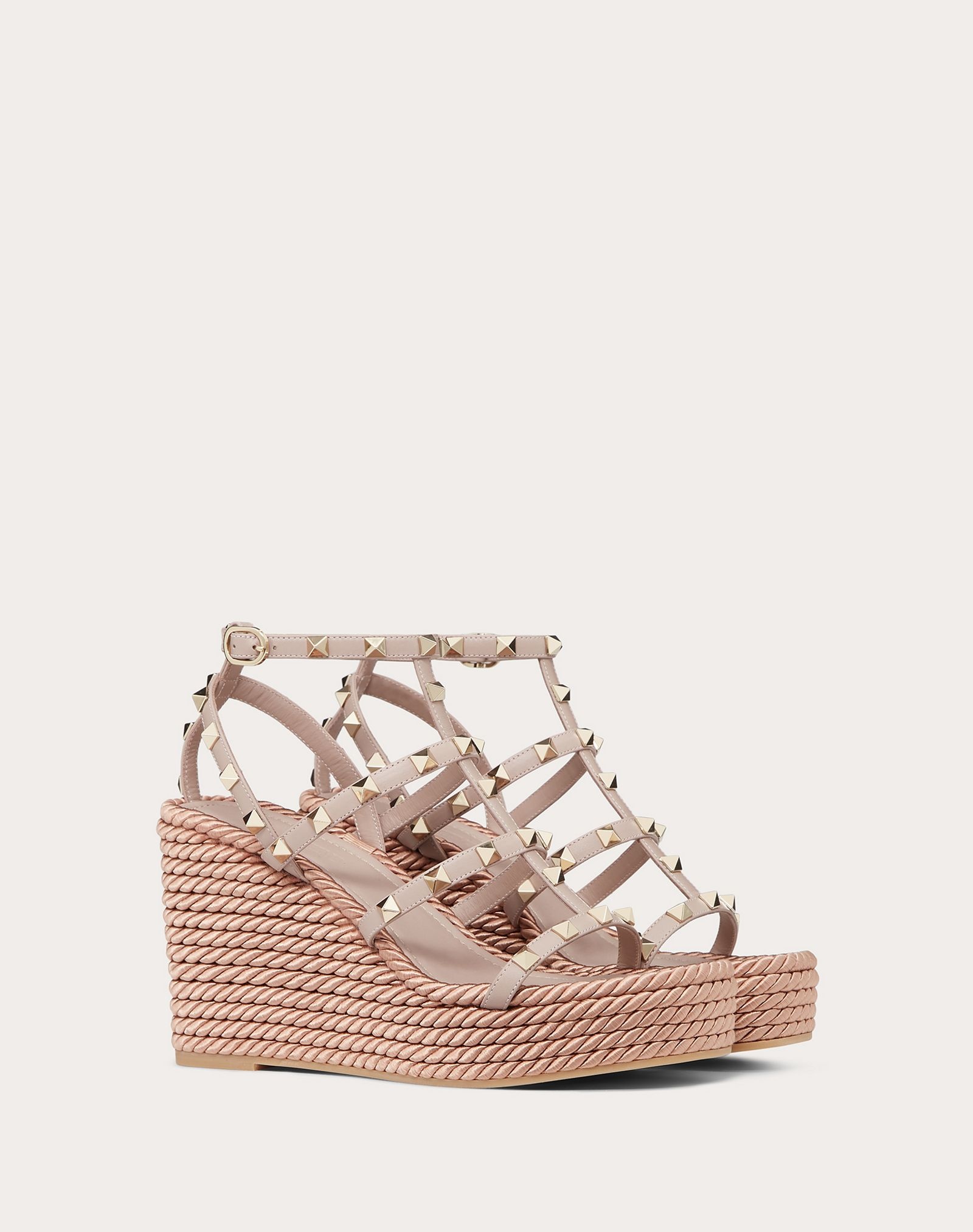 Rockstud Ankle Strap Wedge Sandal in Calfskin Leather 95 mm - 2