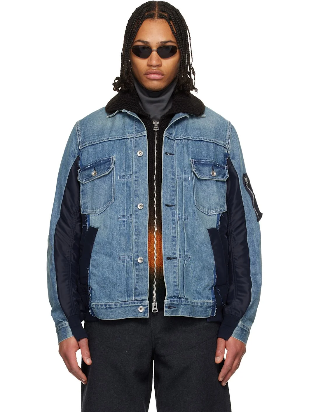 Blue Nylon Twill & Denim Jacket - 1