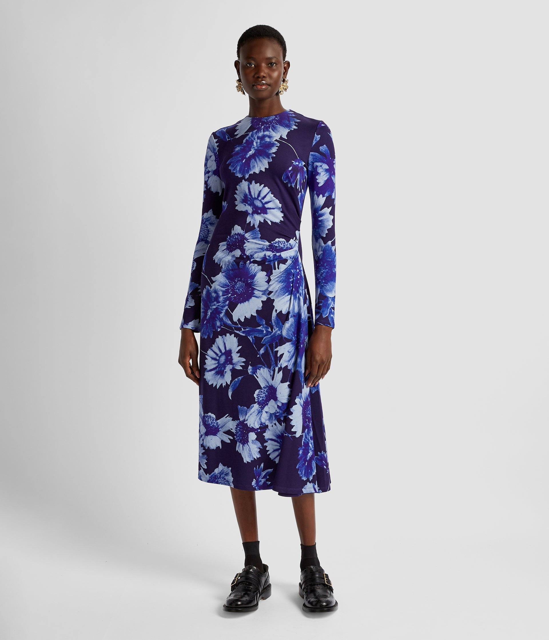 LONG SLEEVE DRAPED MIDI DRESS - 4