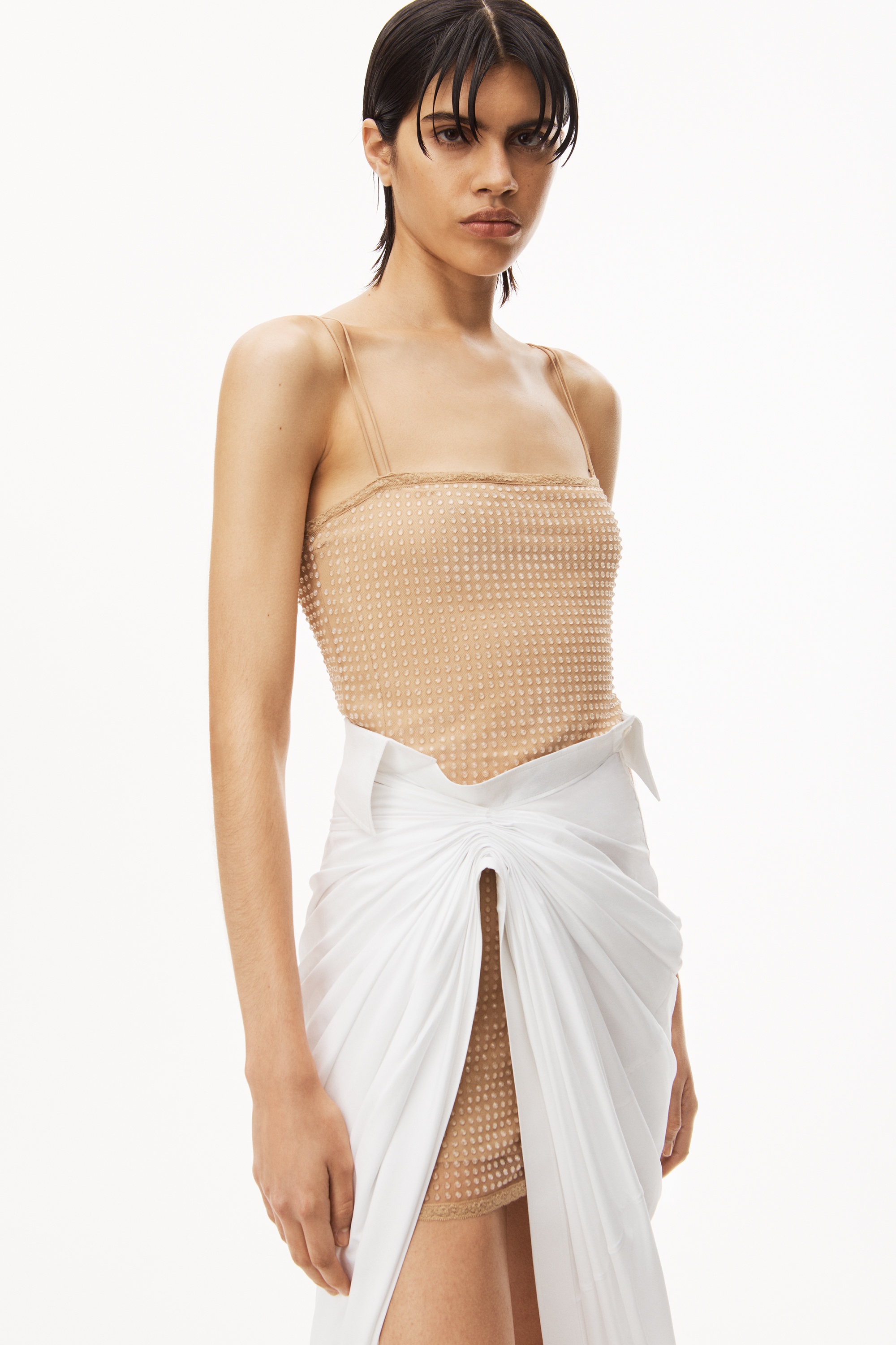 ASYMMETRICAL SKIRT IN STRETCH COTTON - 4