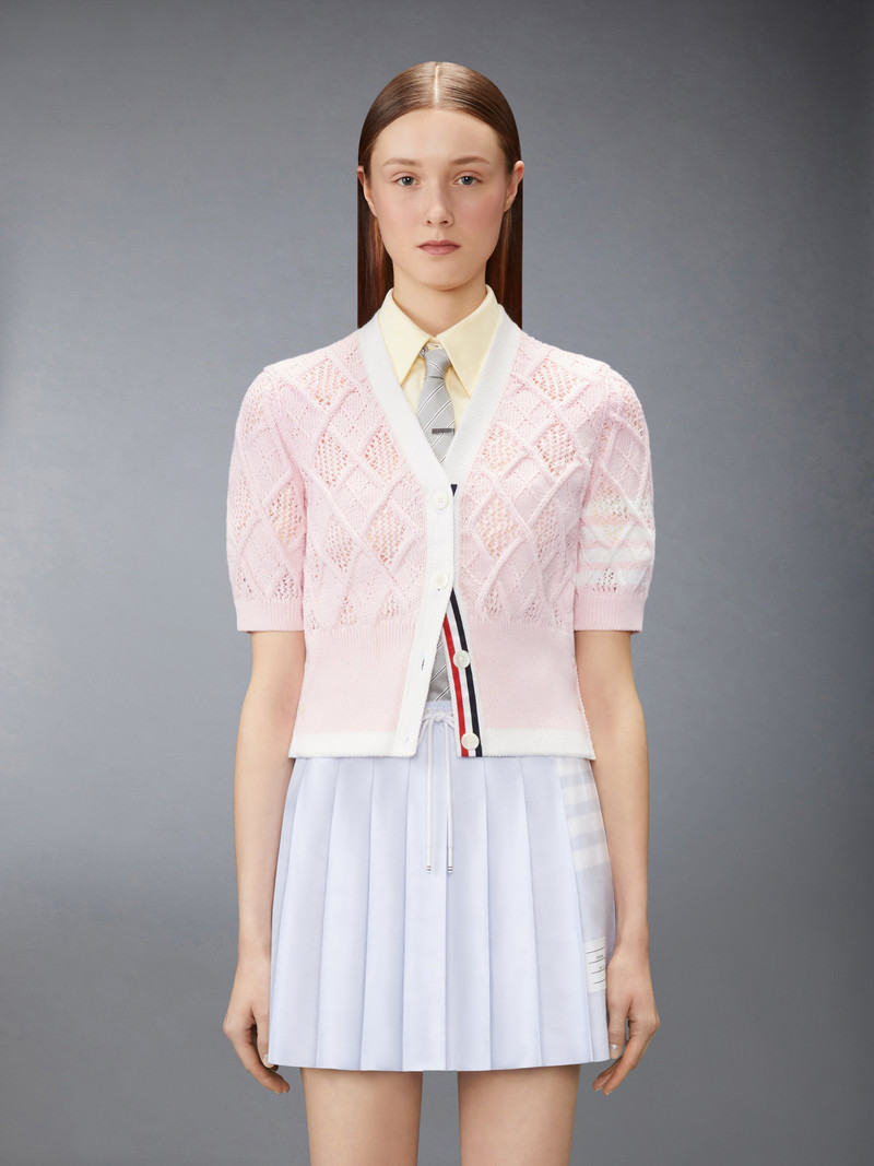Thom Browne ARGYLE POINTELLE 4-BAR SHORT SLEEVE CARDIGAN outlook
