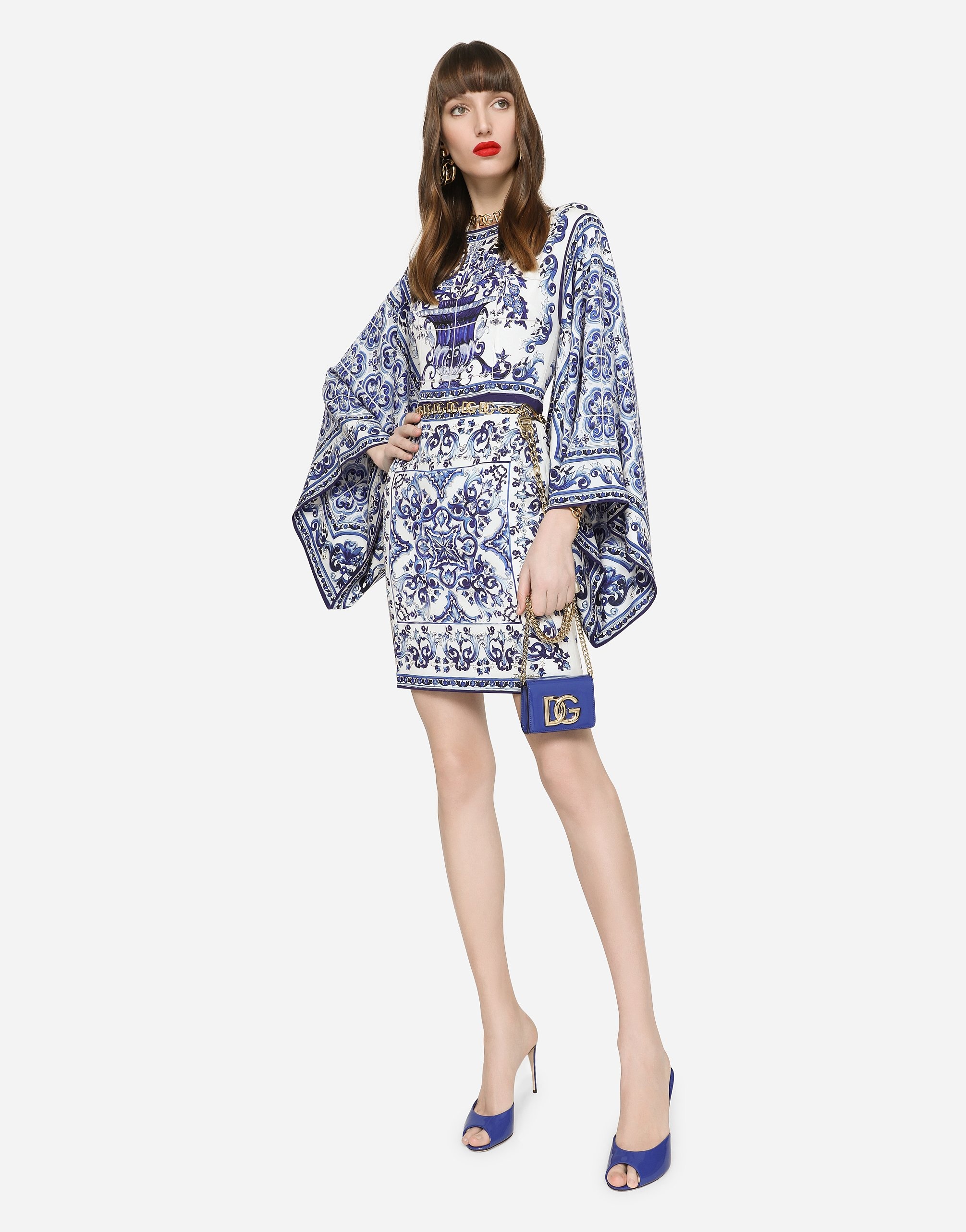 Short majolica-print charmeuse dress - 5